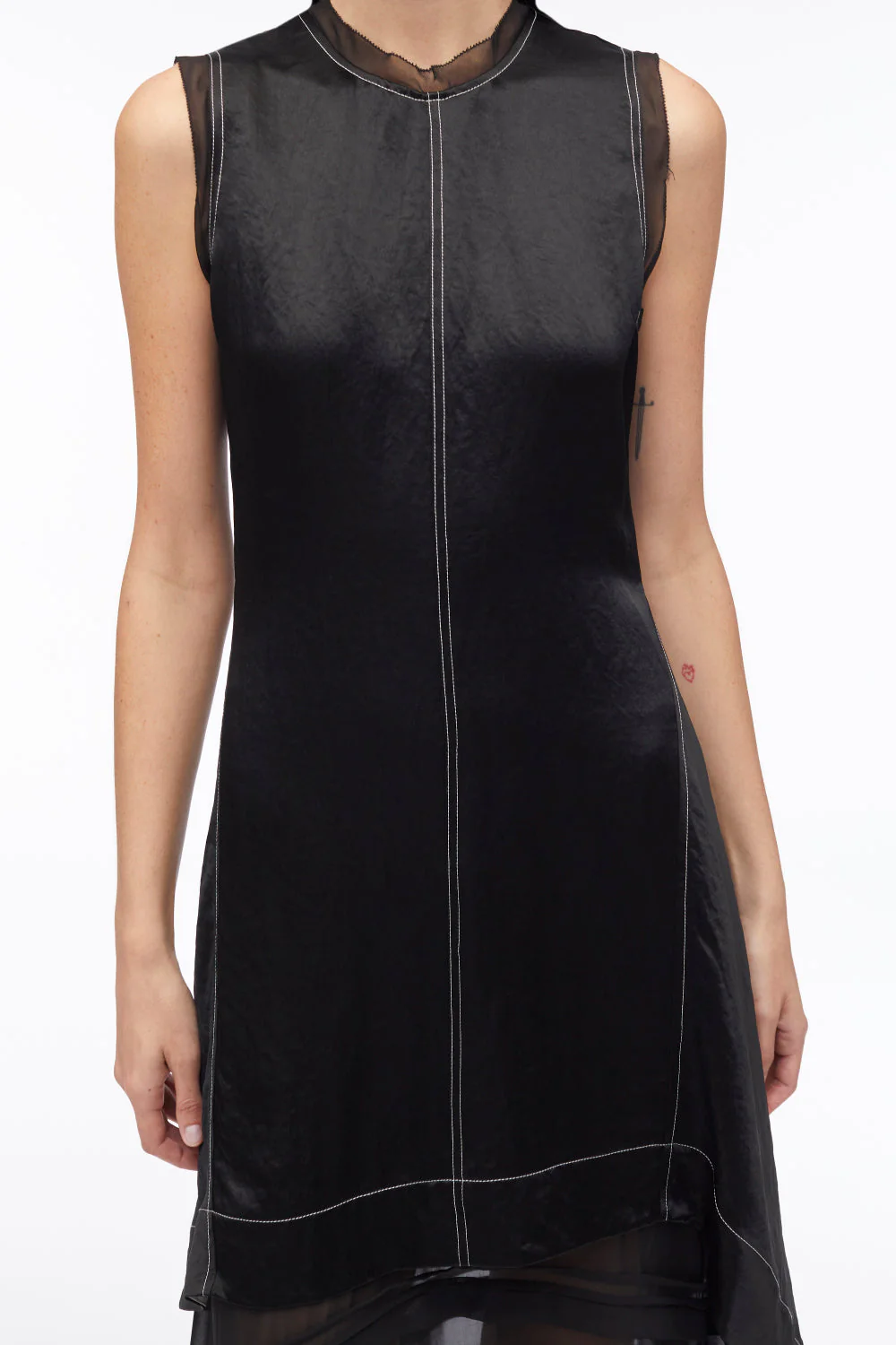 Asymmetric Hem Sleeveless Satin Combo Dress - Image 5