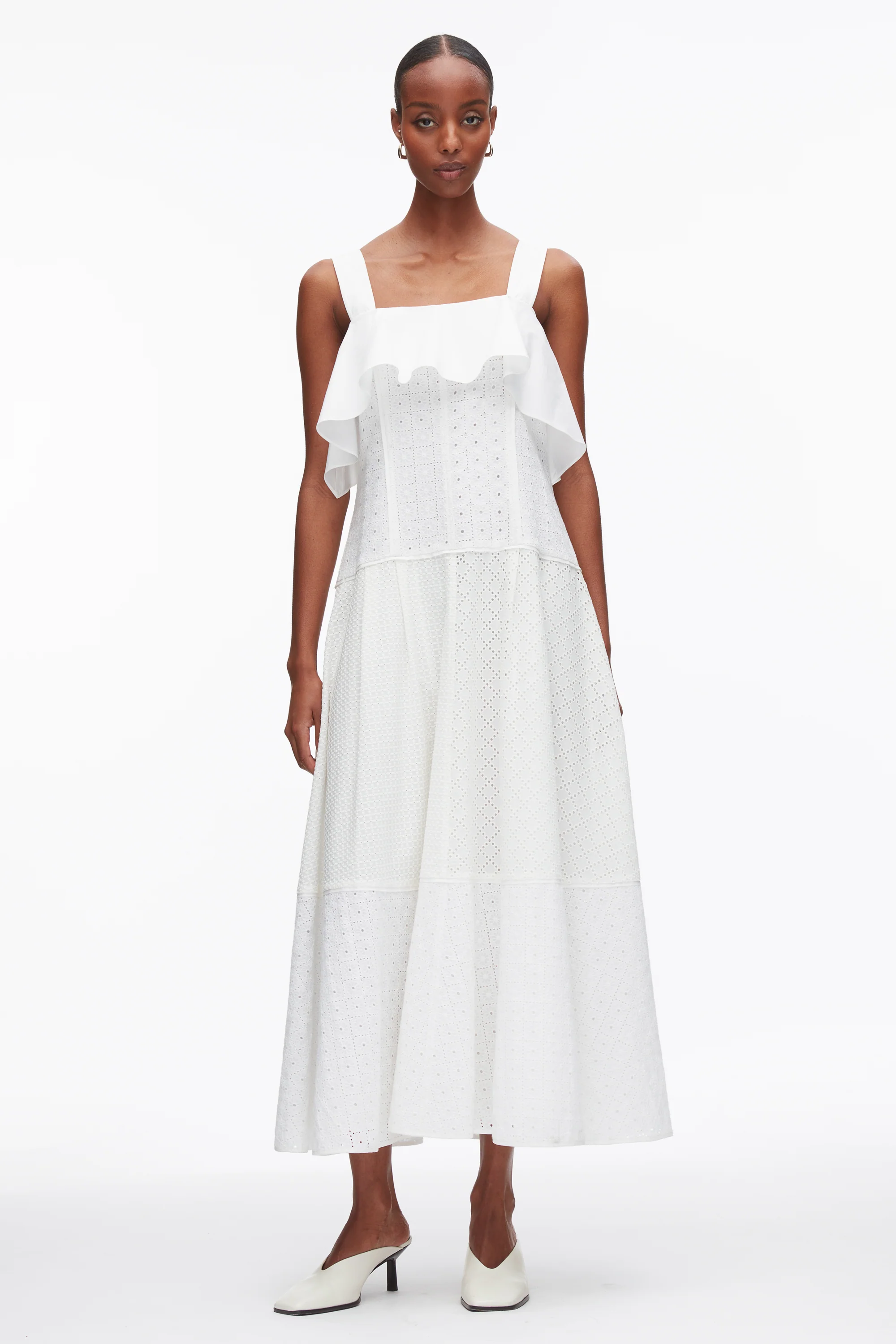 Broderie Anglaise Patchwork Cascade Midi Dress