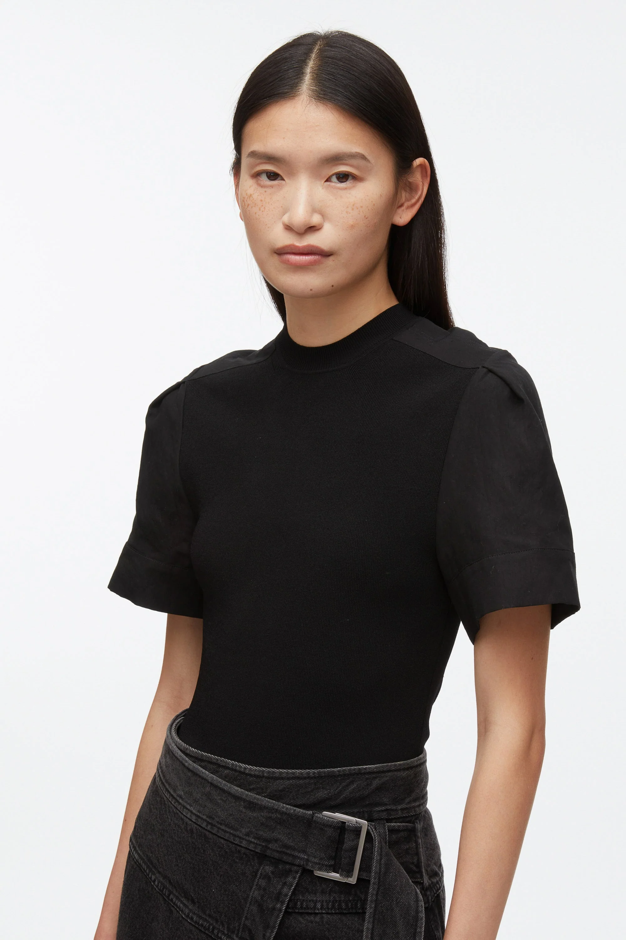 Compact Rib Top with Contrast Sleeves - Image 9