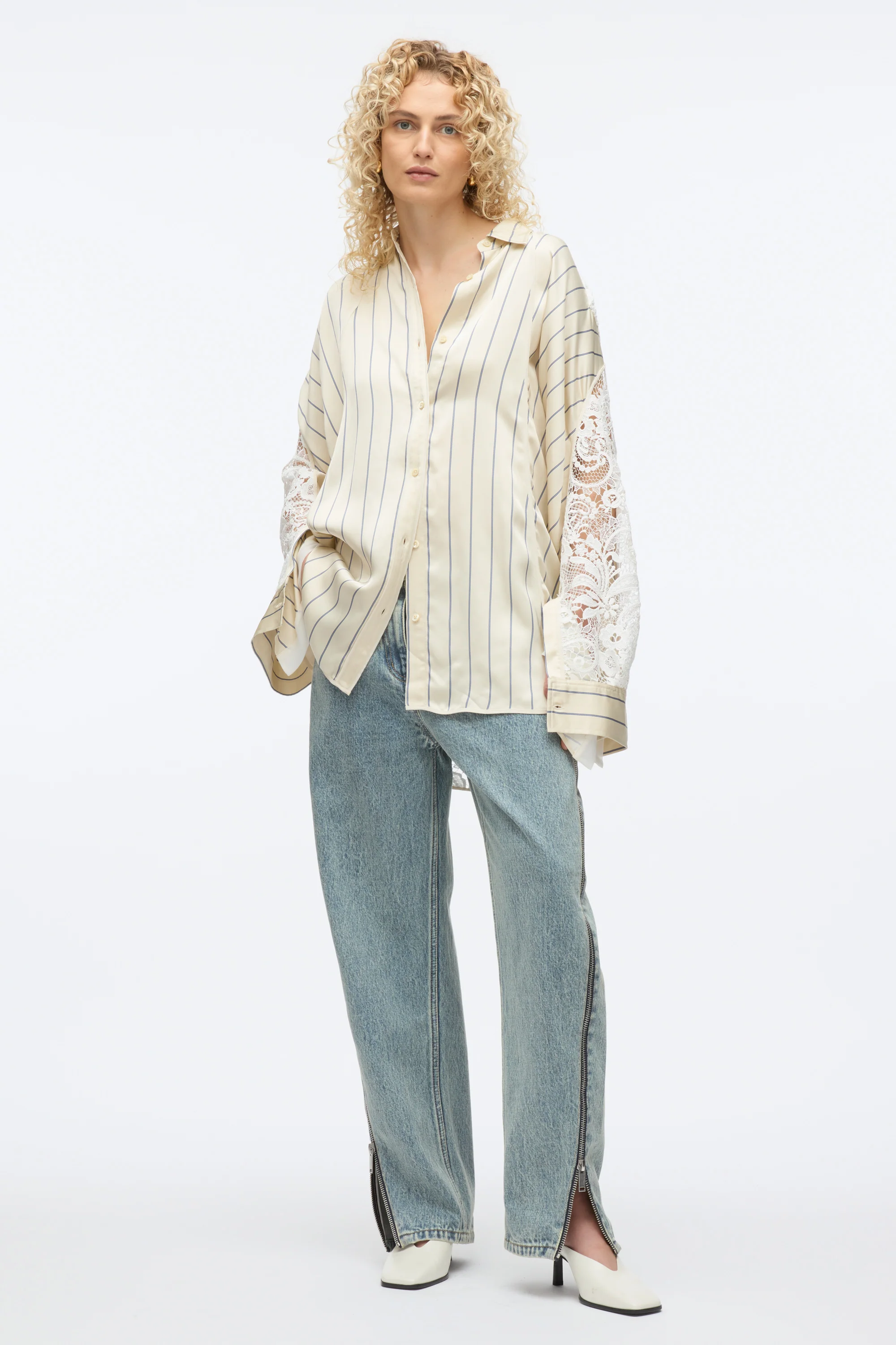 Stripe Shirt with Corded Lace
