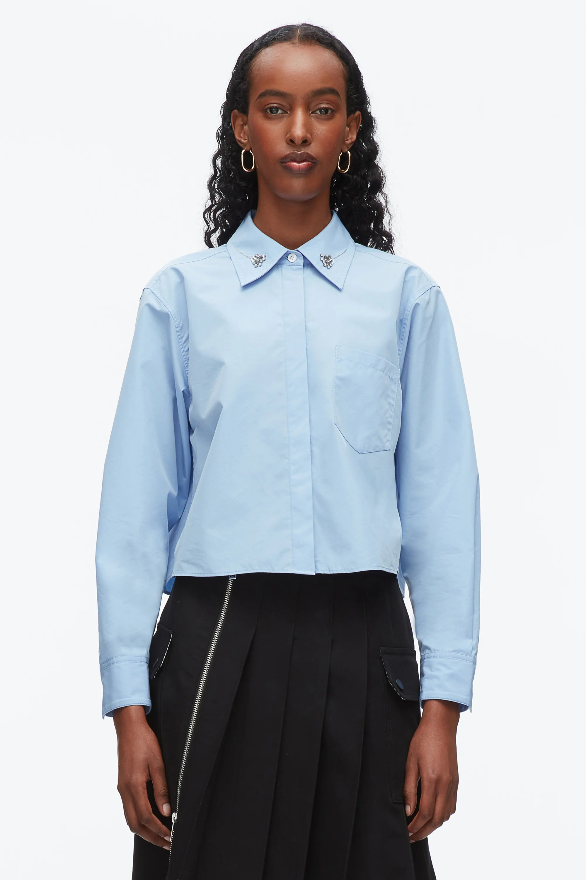 Cropped Shirt with Embroidered Collar - Image 9