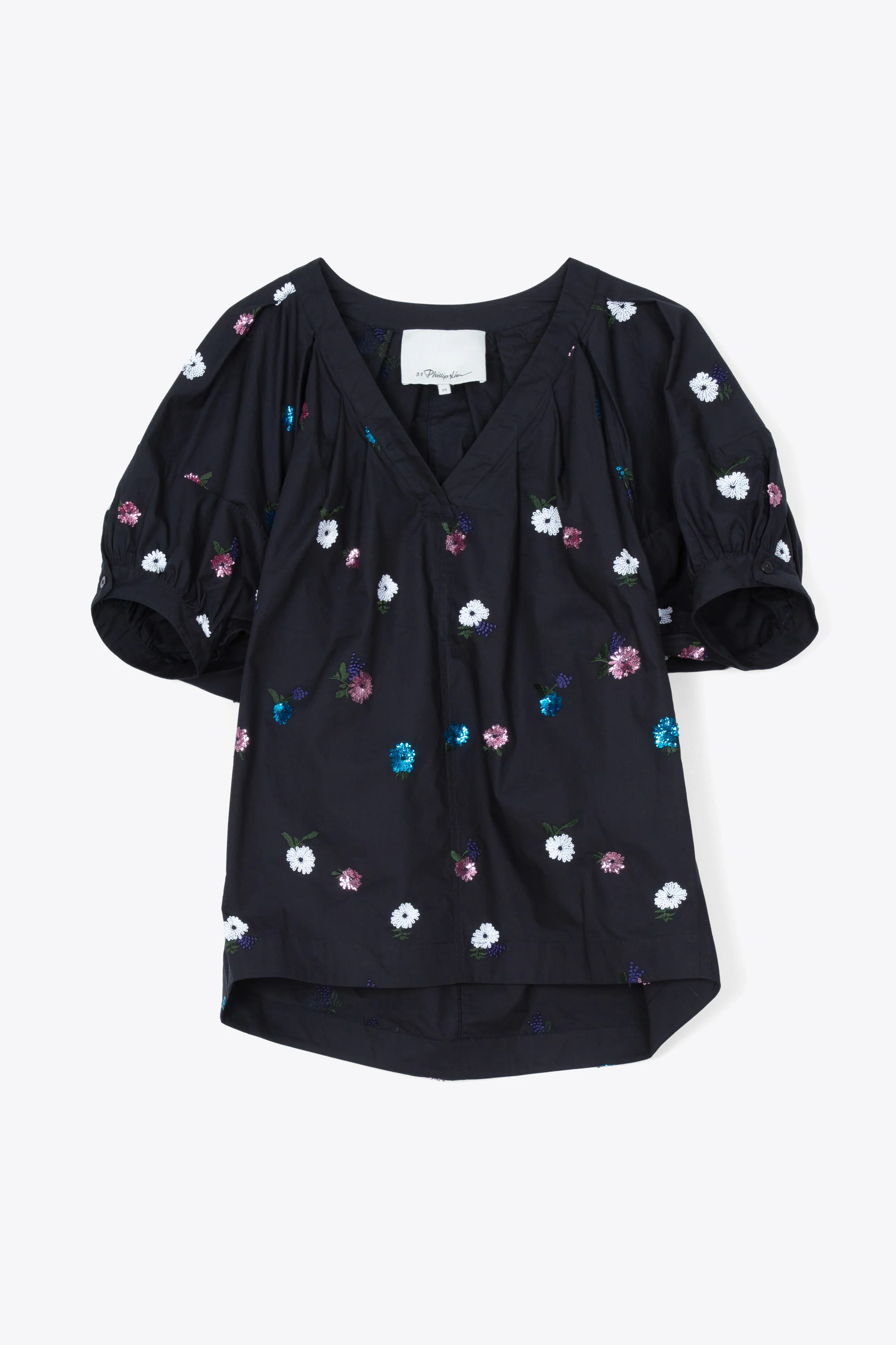 Sequin Embellished Poplin V-Neck Top - Image 6