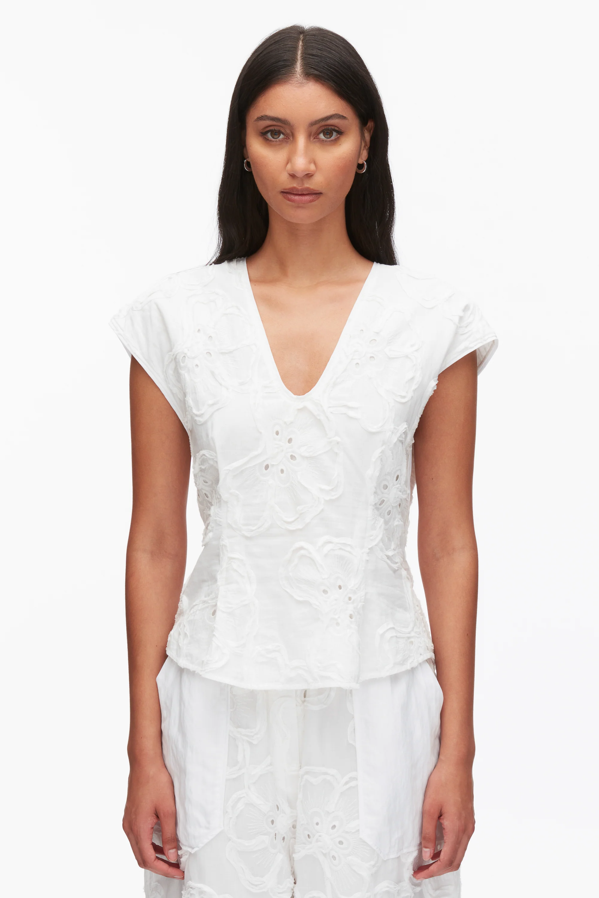 Embroidered Cap Sleeve Top - Image 3