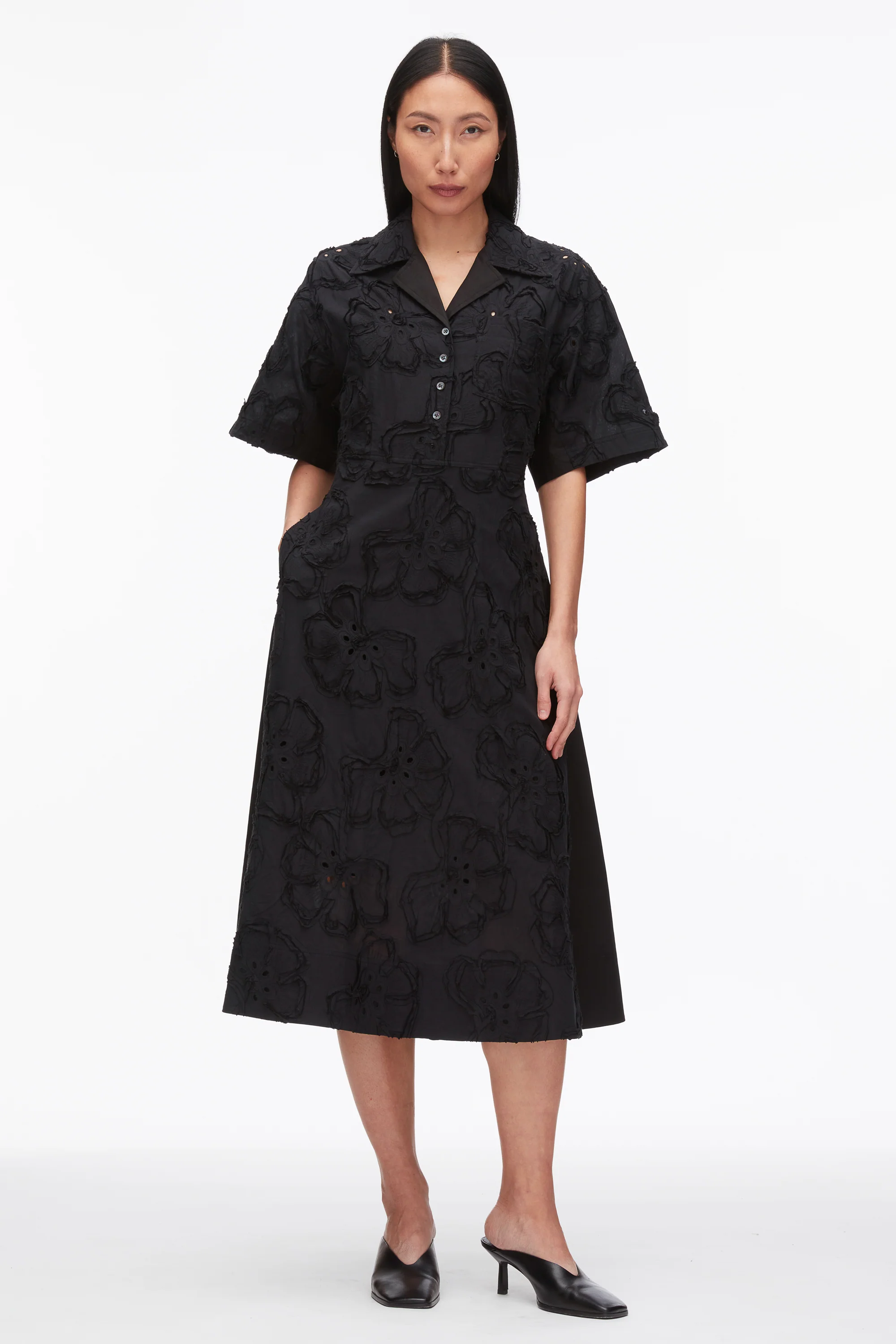 Embroidered Midi Shirt Dress