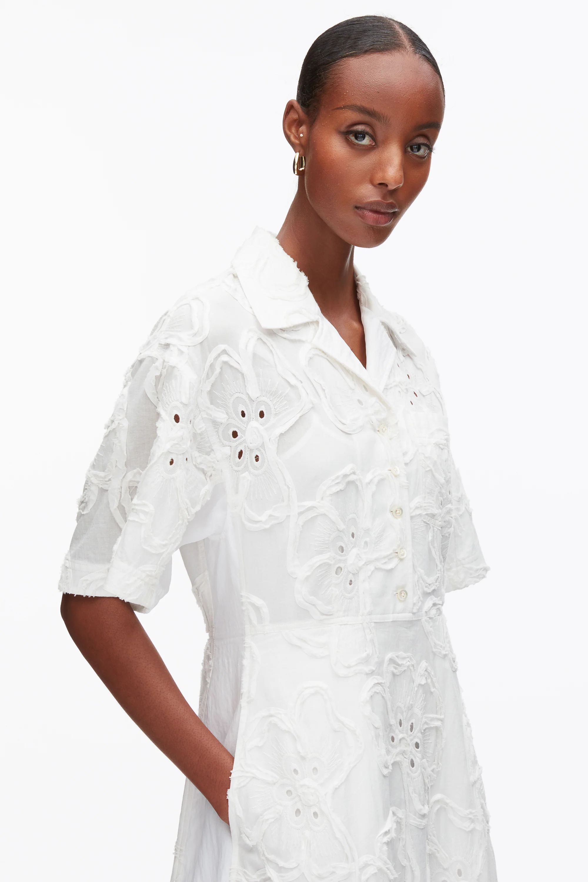 Embroidered Midi Shirt Dress - Image 11