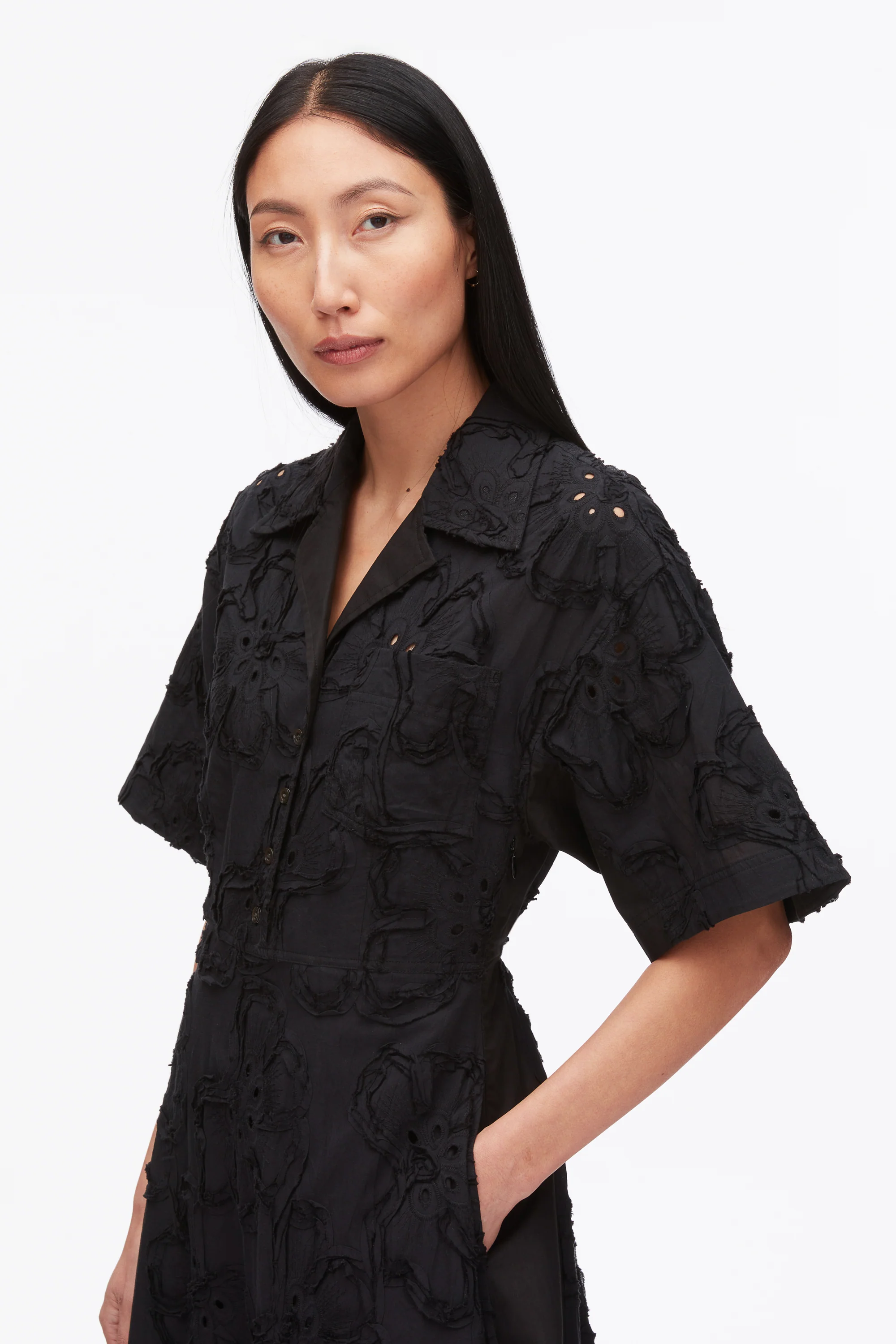 Embroidered Midi Shirt Dress - Image 5