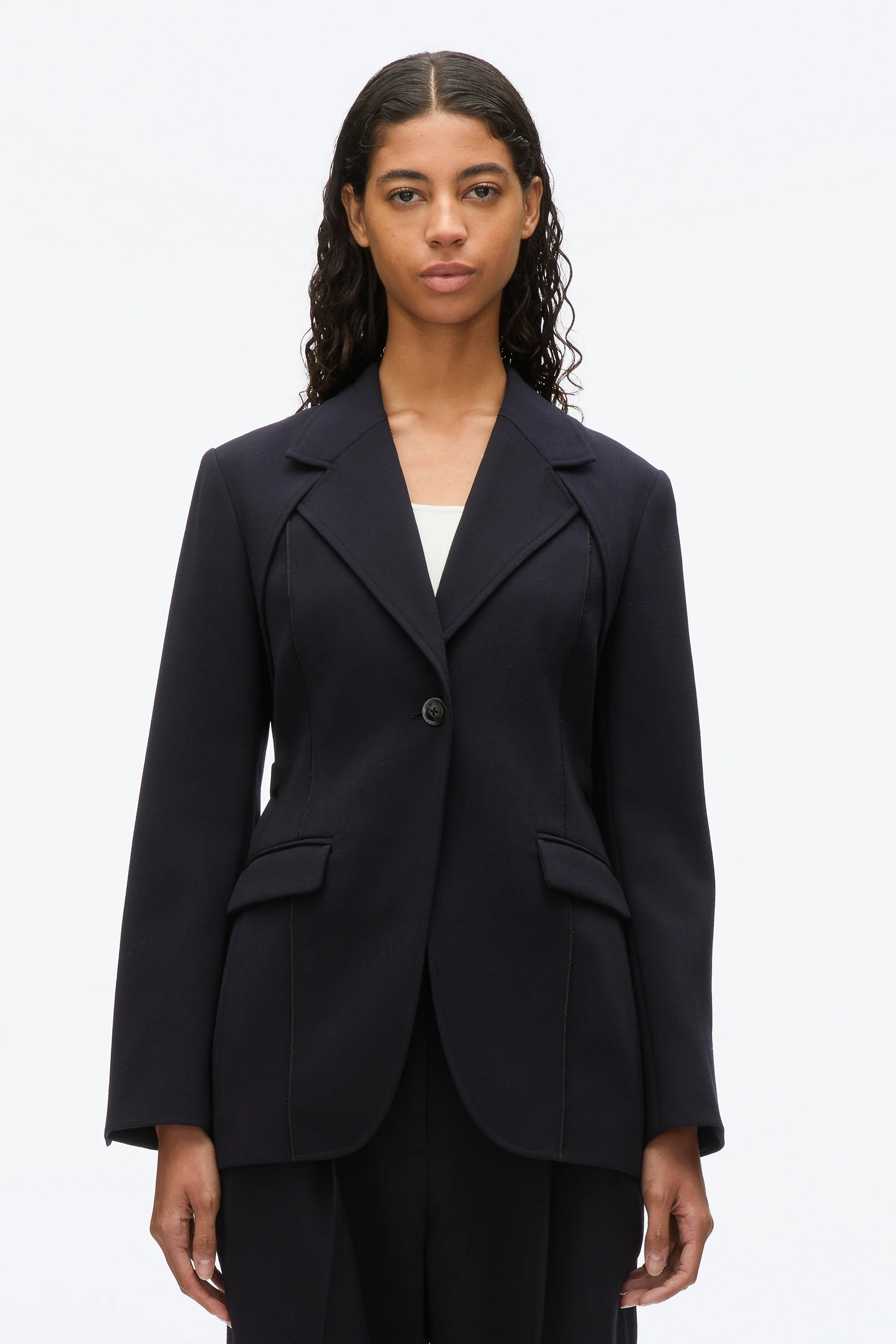 Layered Blazer with Tie Belt - Image 3