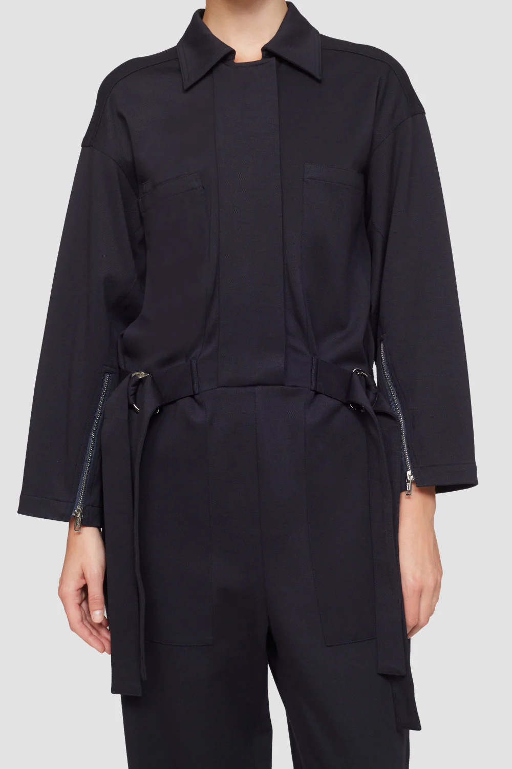 Long Sleeve Knit Twill Utility Jumpsuit - Image 3