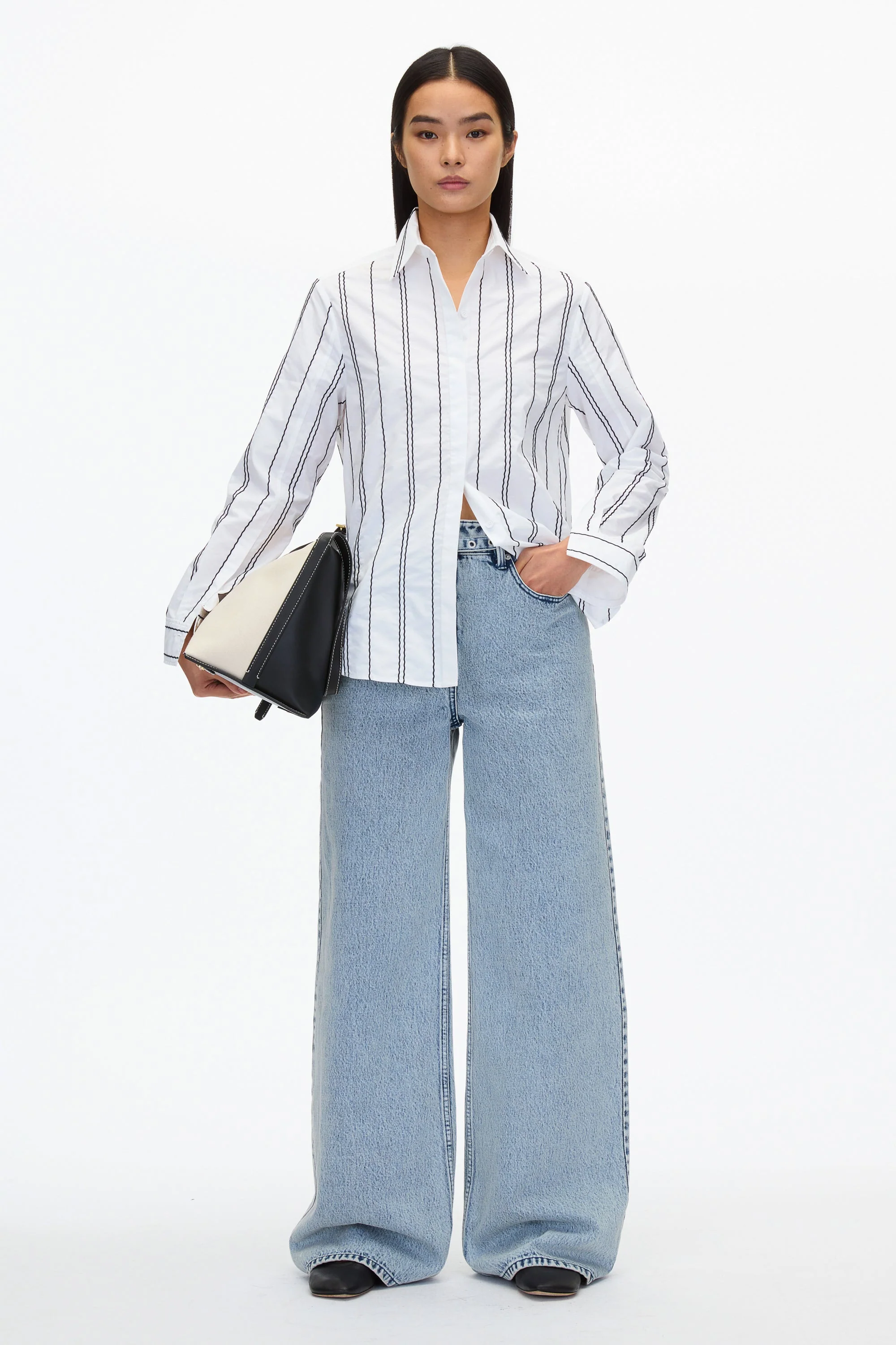 Midnight Relax Fit Poplin Shirt with Wave Embroidery - Image 5