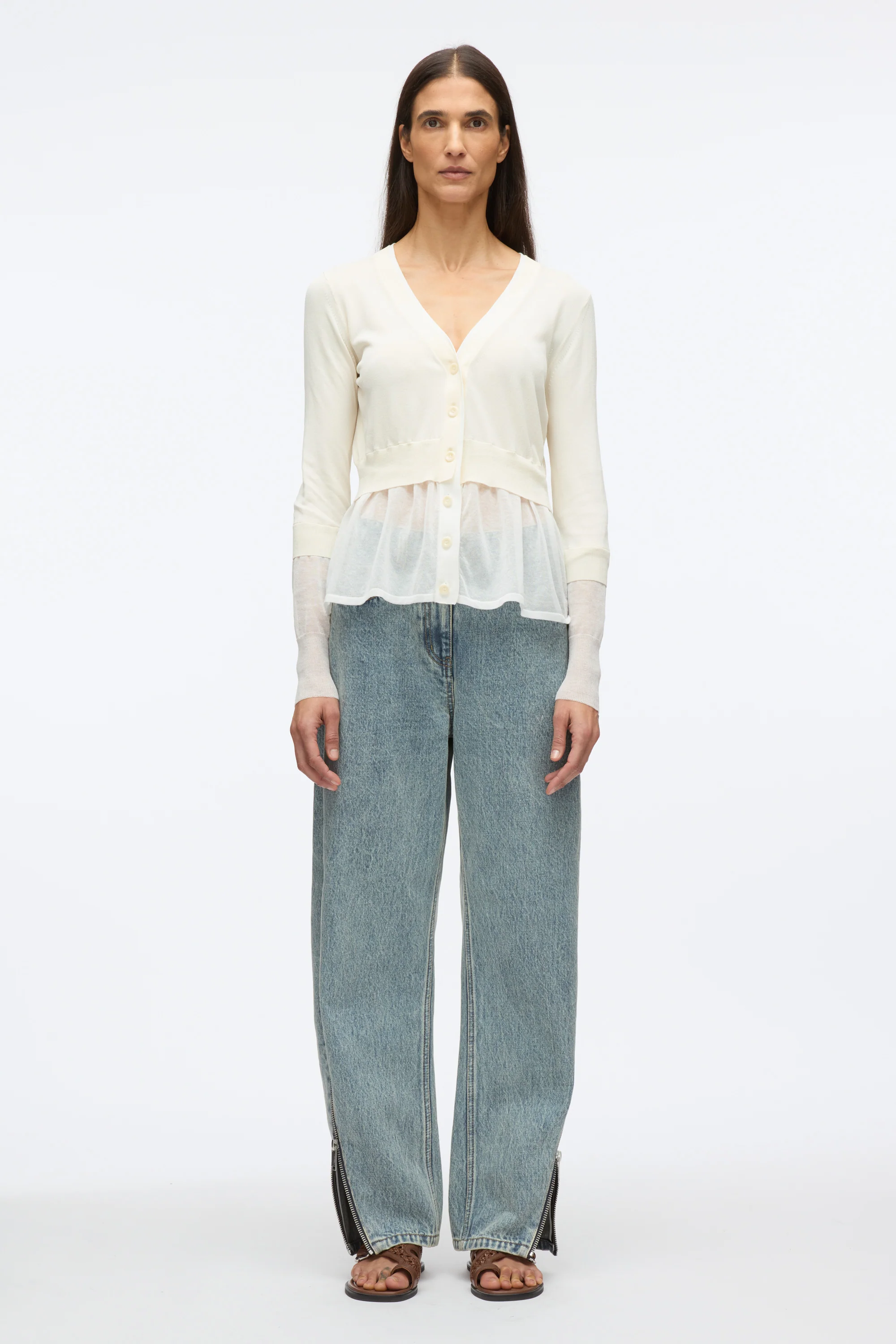 Gauze Peplum Double Layer Cardigan - Image 3