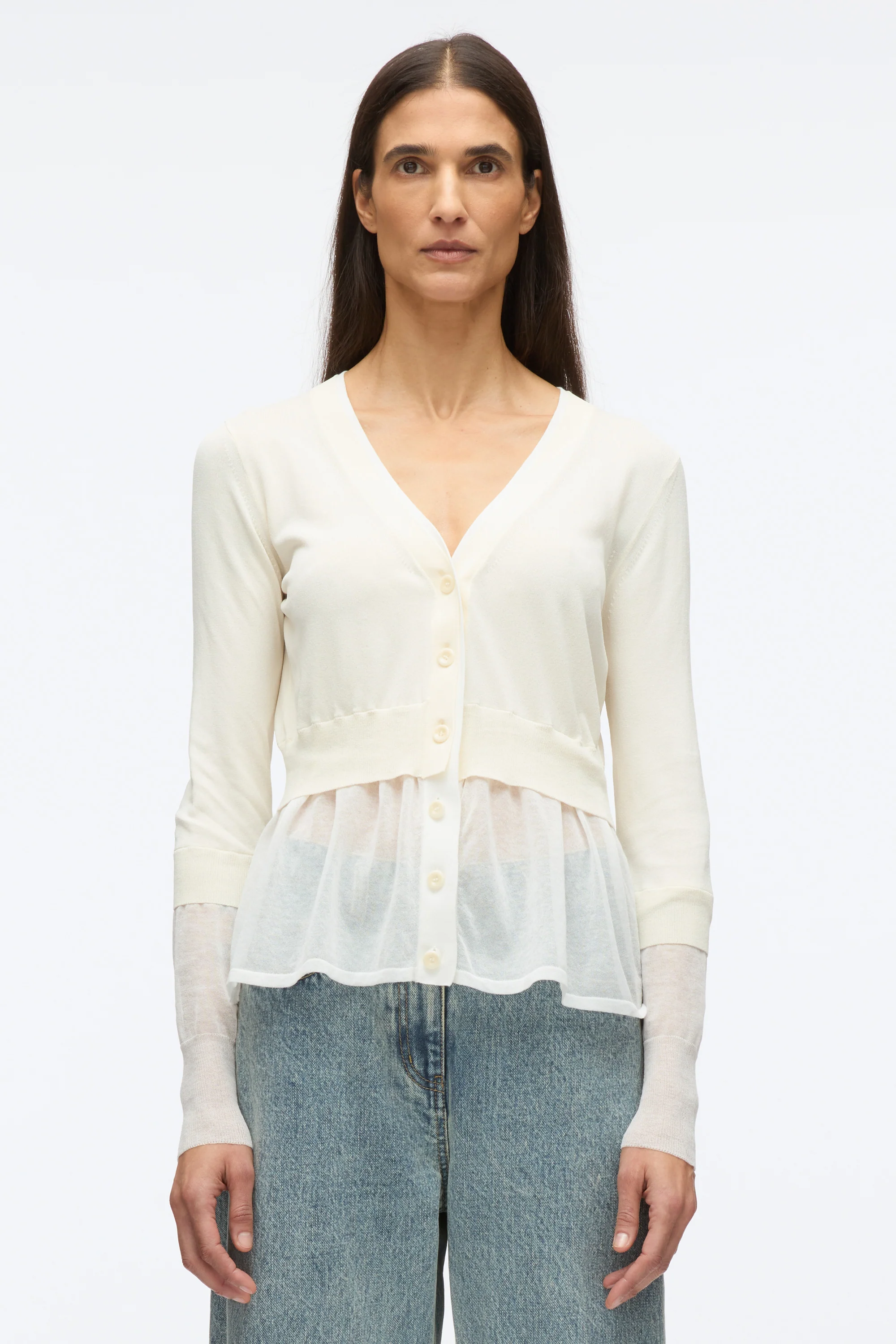 Gauze Peplum Double Layer Cardigan - Image 4