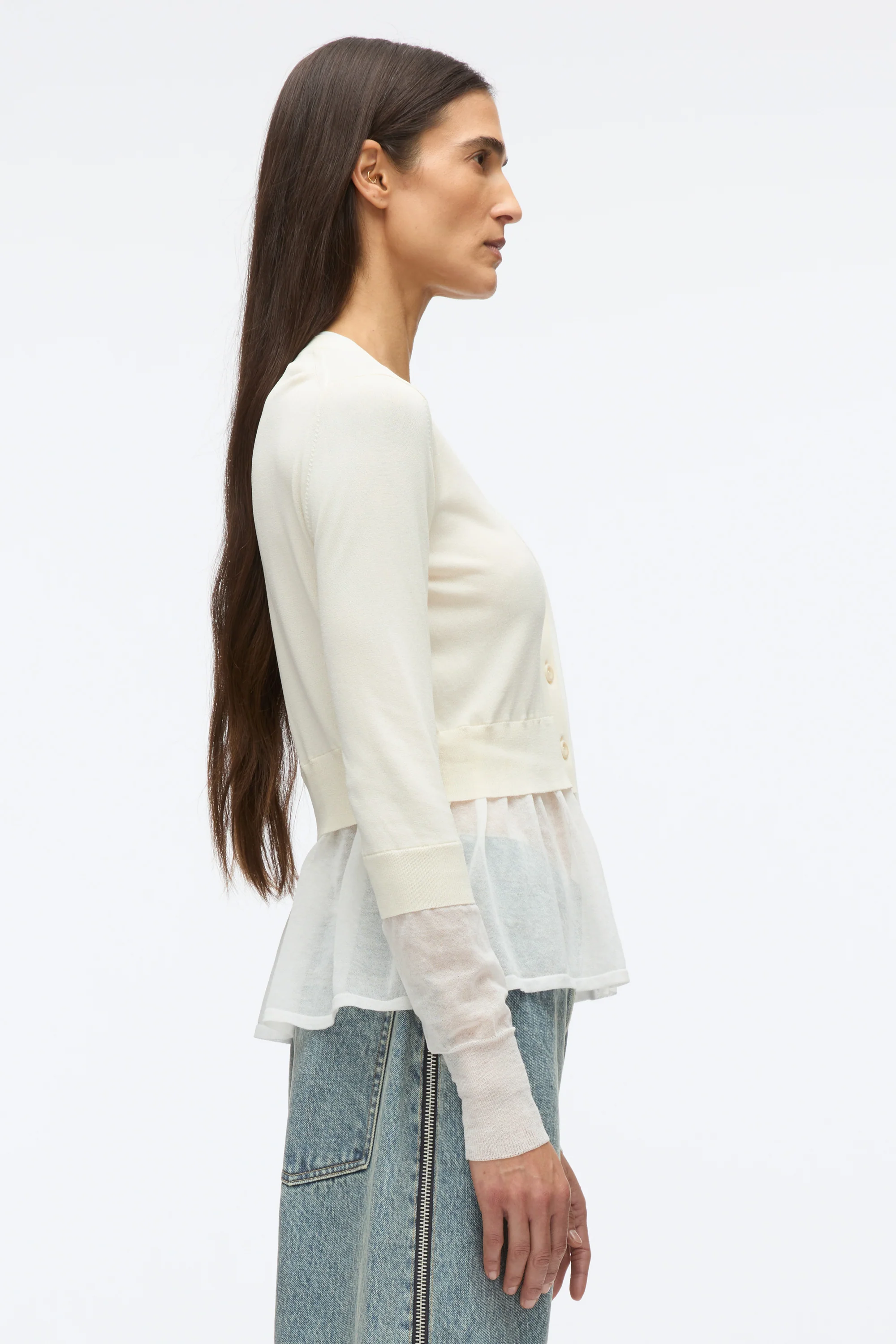 Gauze Peplum Double Layer Cardigan - Image 5