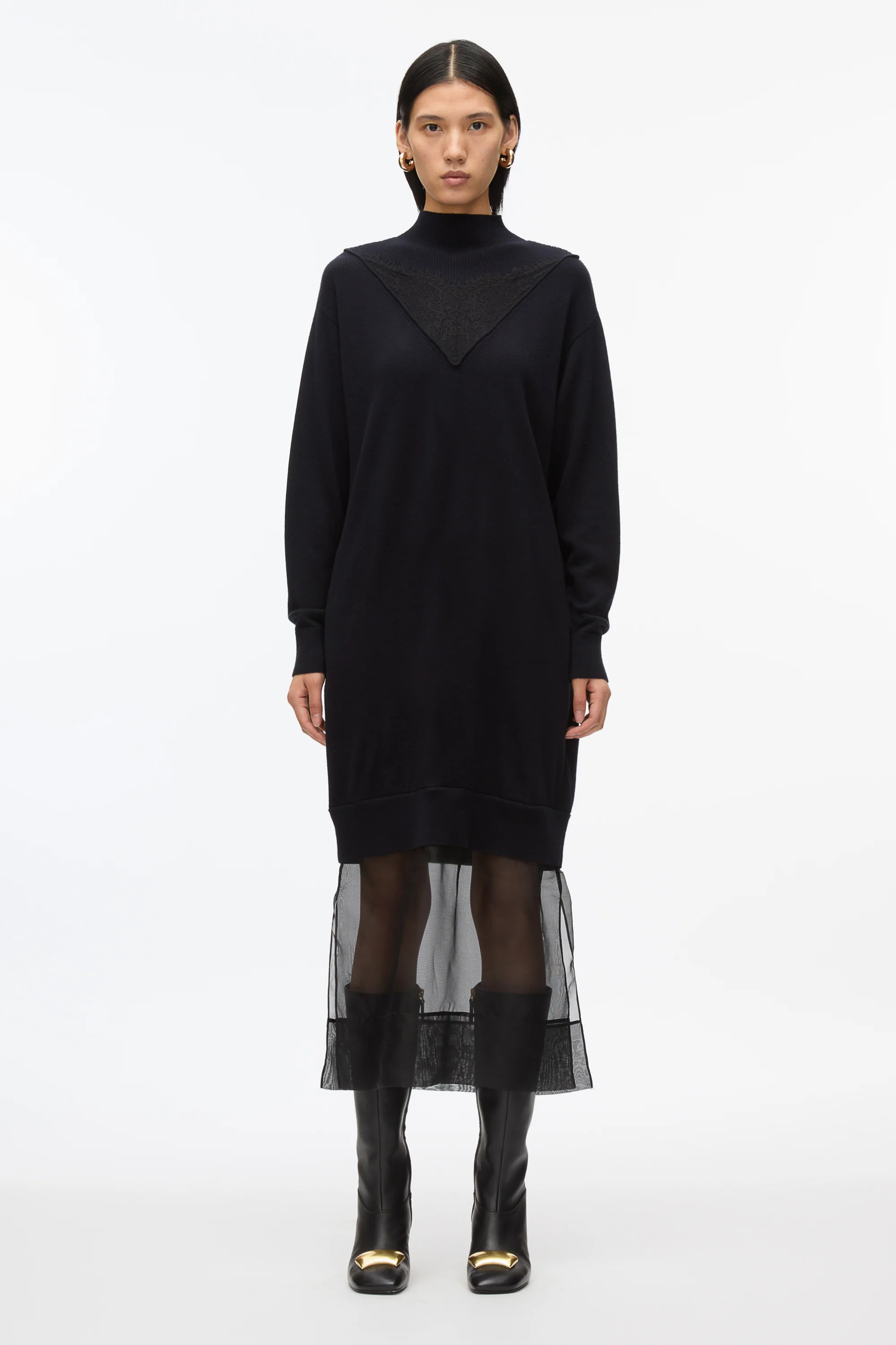 Mockneck Knit Dress with Lace Inlay - Image 6