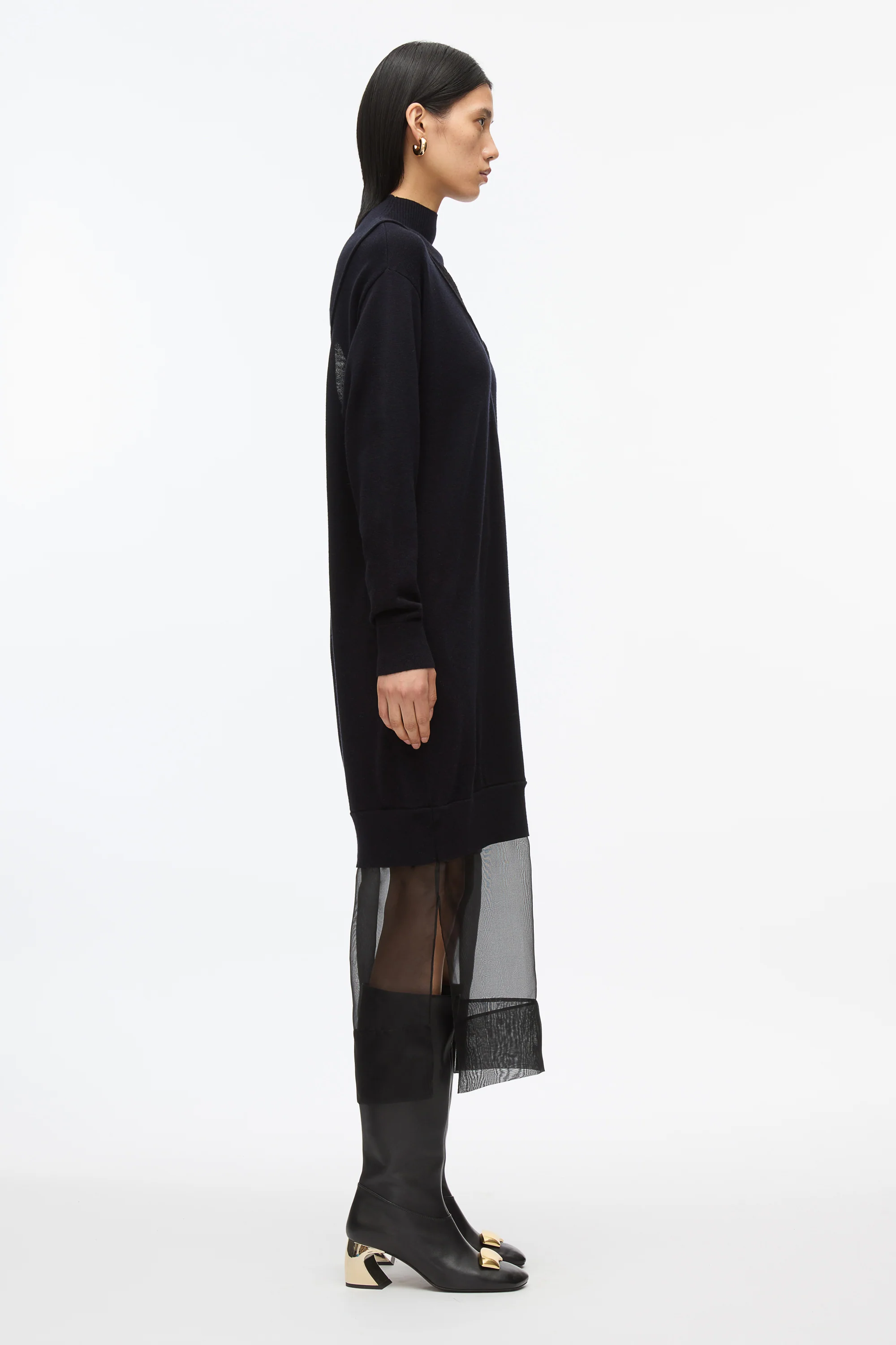 Mockneck Knit Dress with Lace Inlay - Image 7
