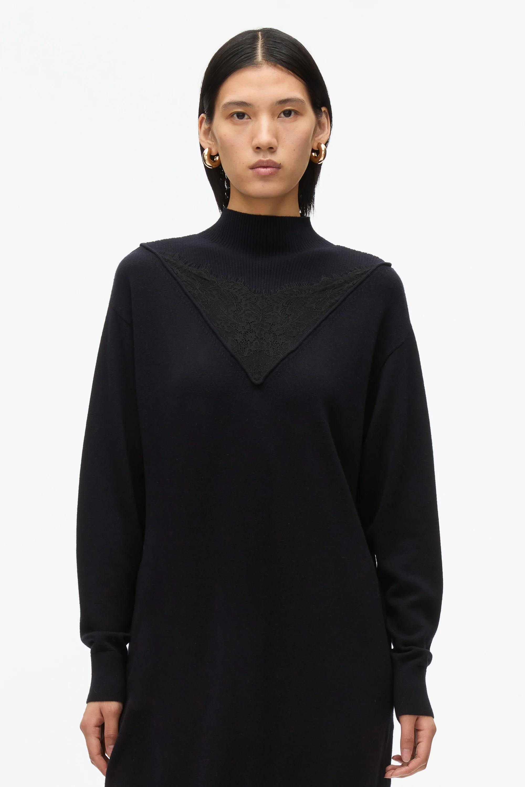 Mockneck Knit Dress with Lace Inlay - Image 9