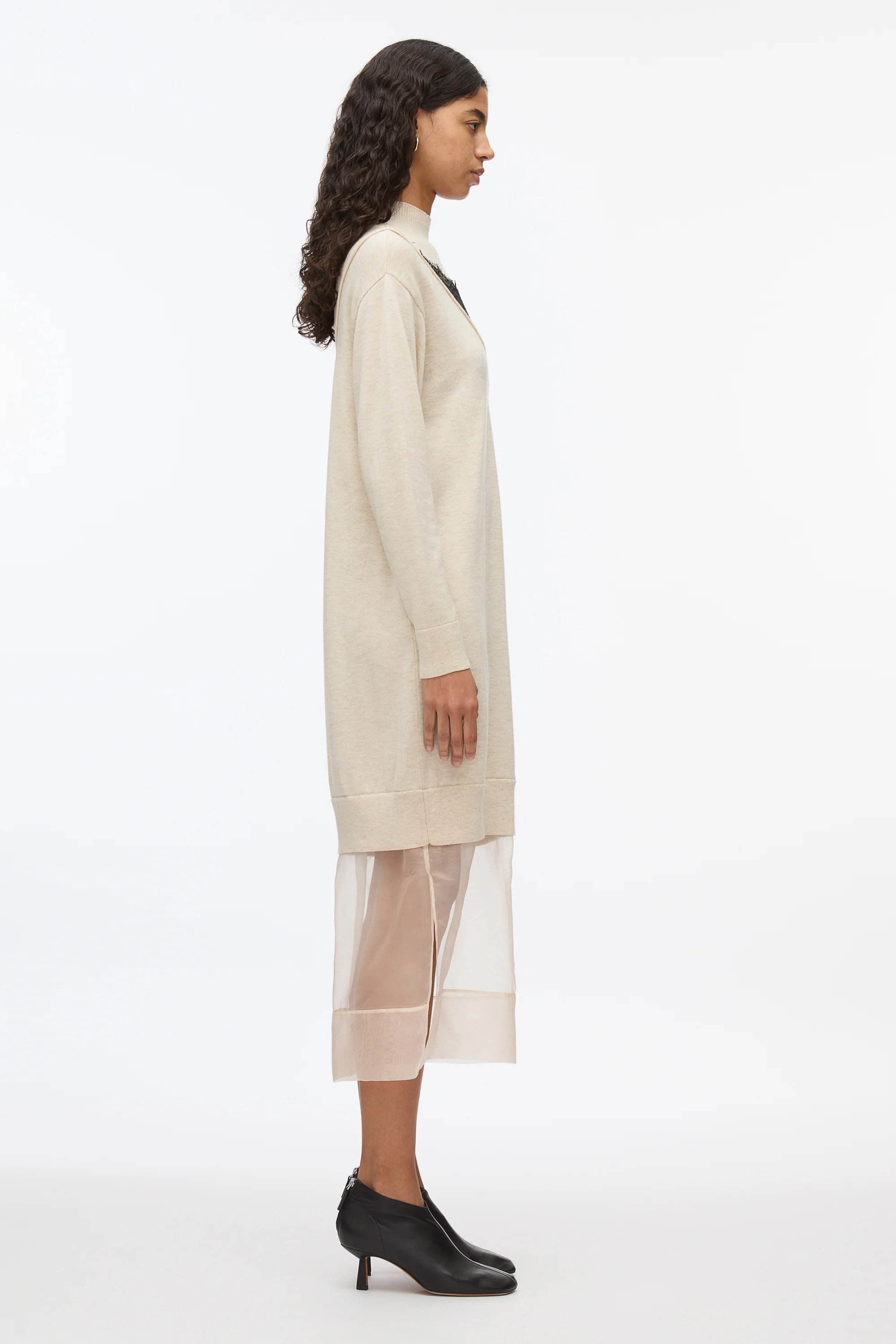 Mockneck Knit Dress with Lace Inlay - Image 12