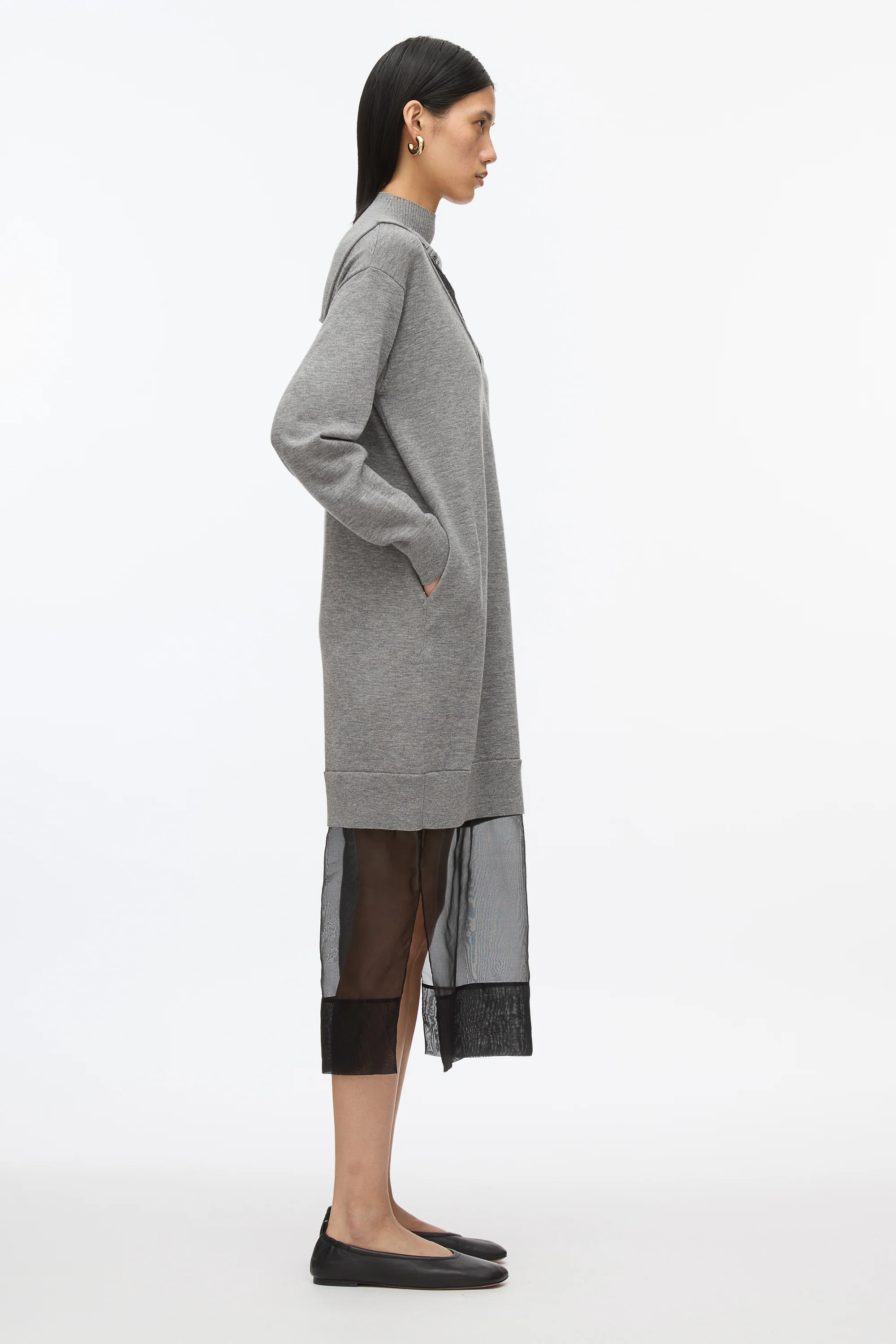 Mockneck Knit Dress with Lace Inlay - Image 2