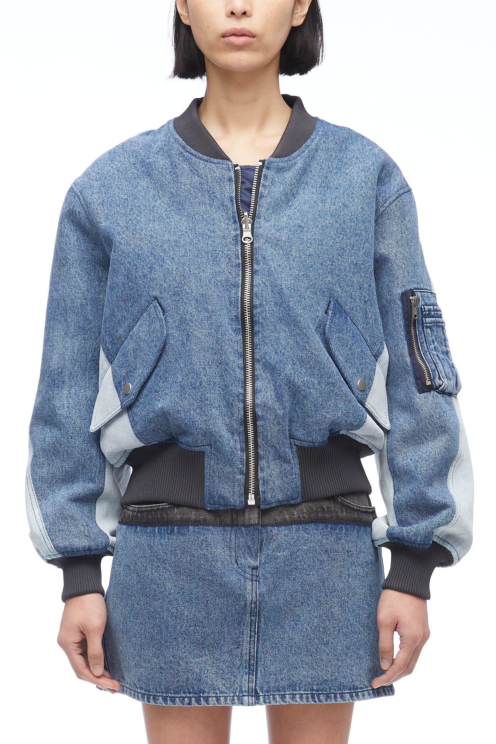 Multi-Toned Denim Reversible Bomber Jacket - Image 3