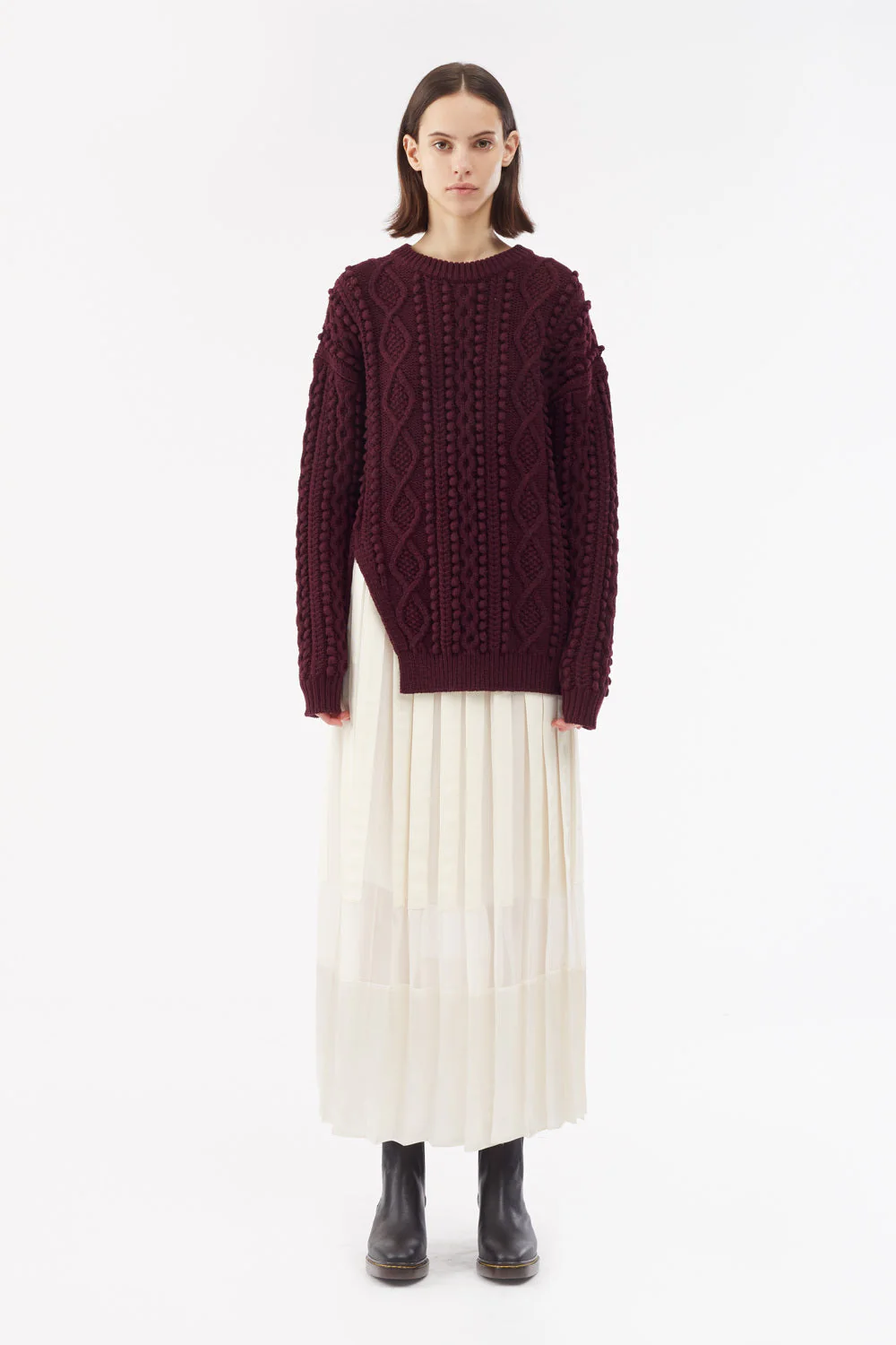 Side-Slit Cable-Knit Wool Sweater