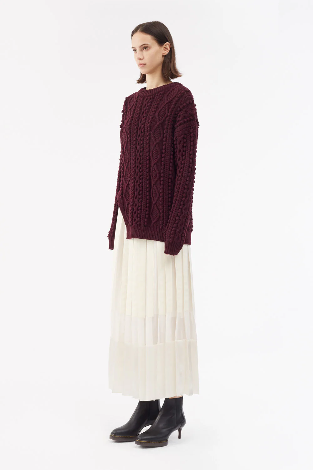Side-Slit Cable-Knit Wool Sweater - Image 2