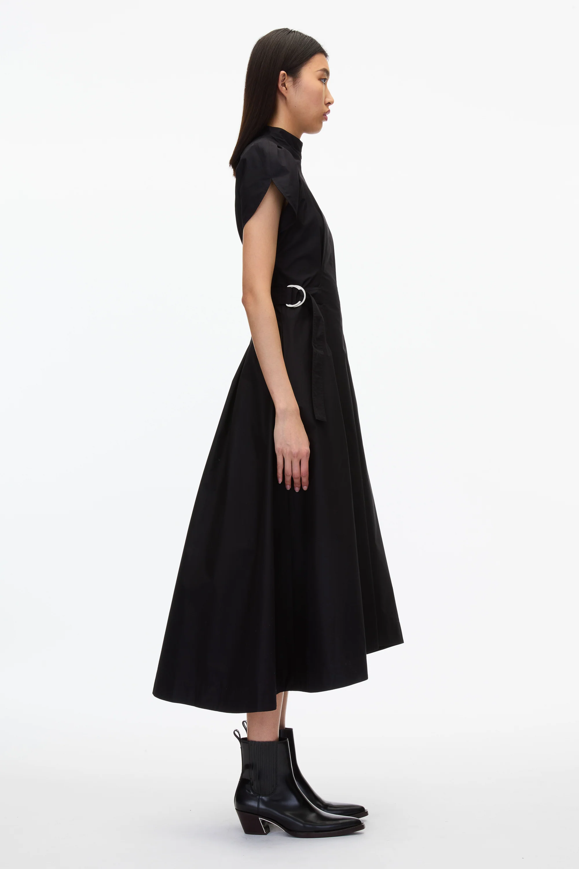 Puff Sleeve Poplin Flare Dress - Image 7