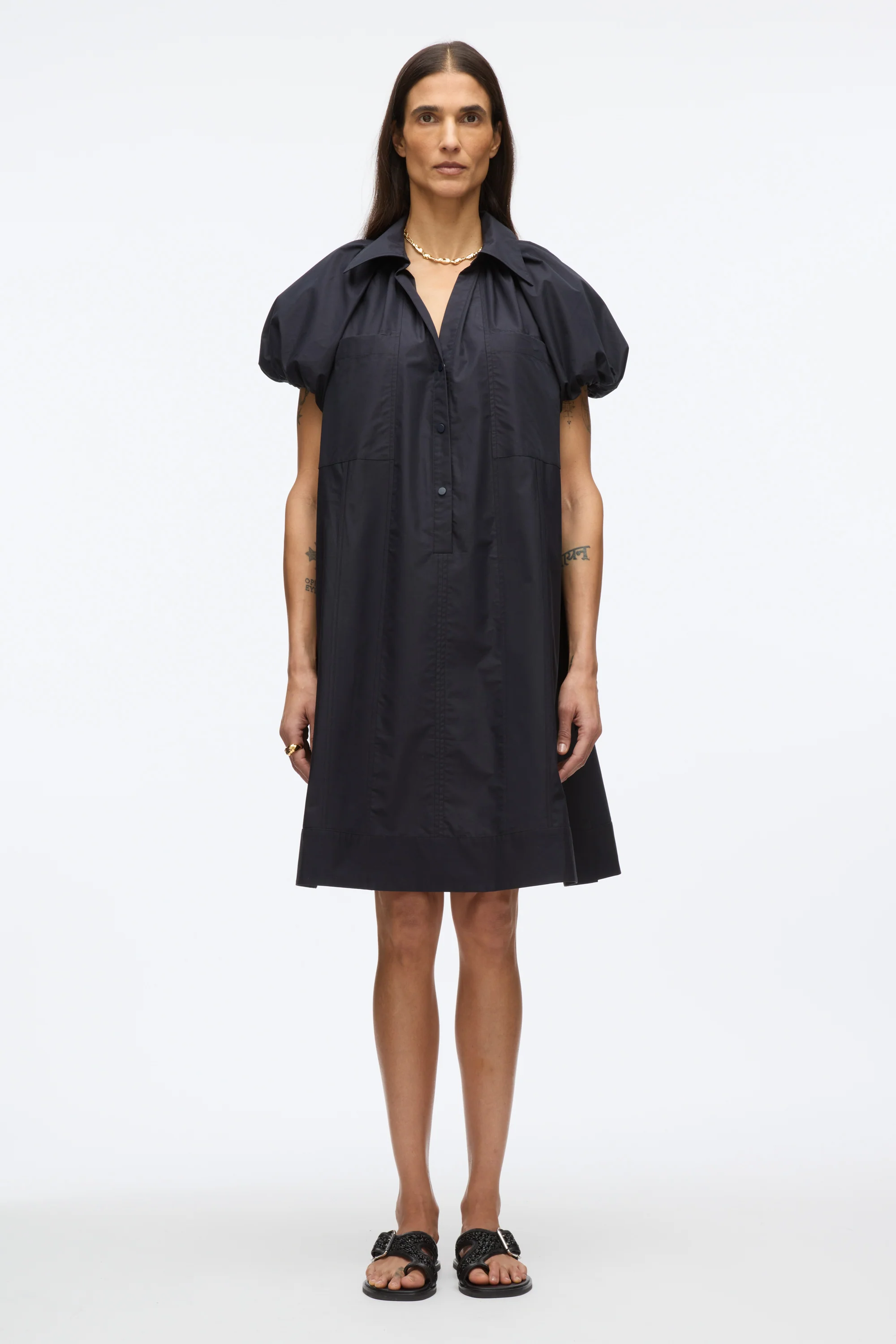 Puff Sleeve Short Shirt Dress - Image 2