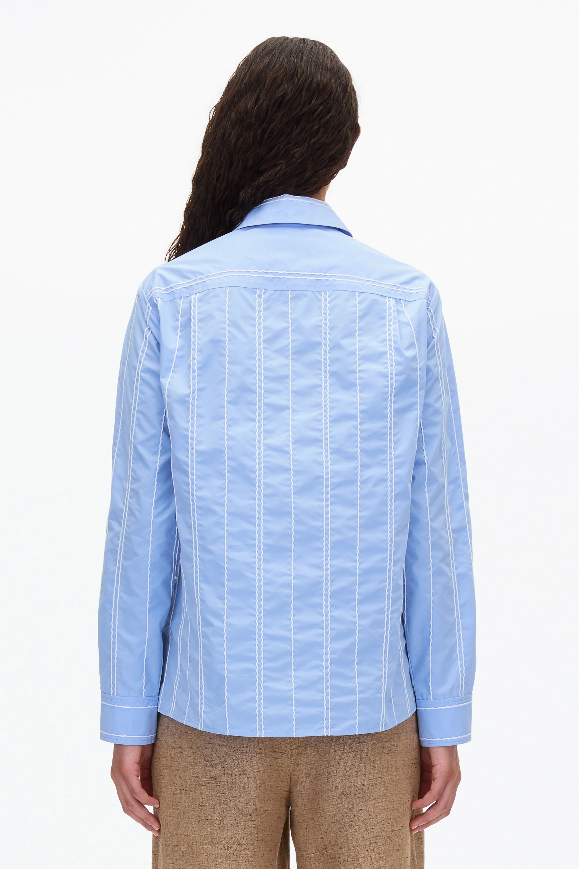 White Relax Fit Poplin Shirt with Wave Embroidery - Image 12