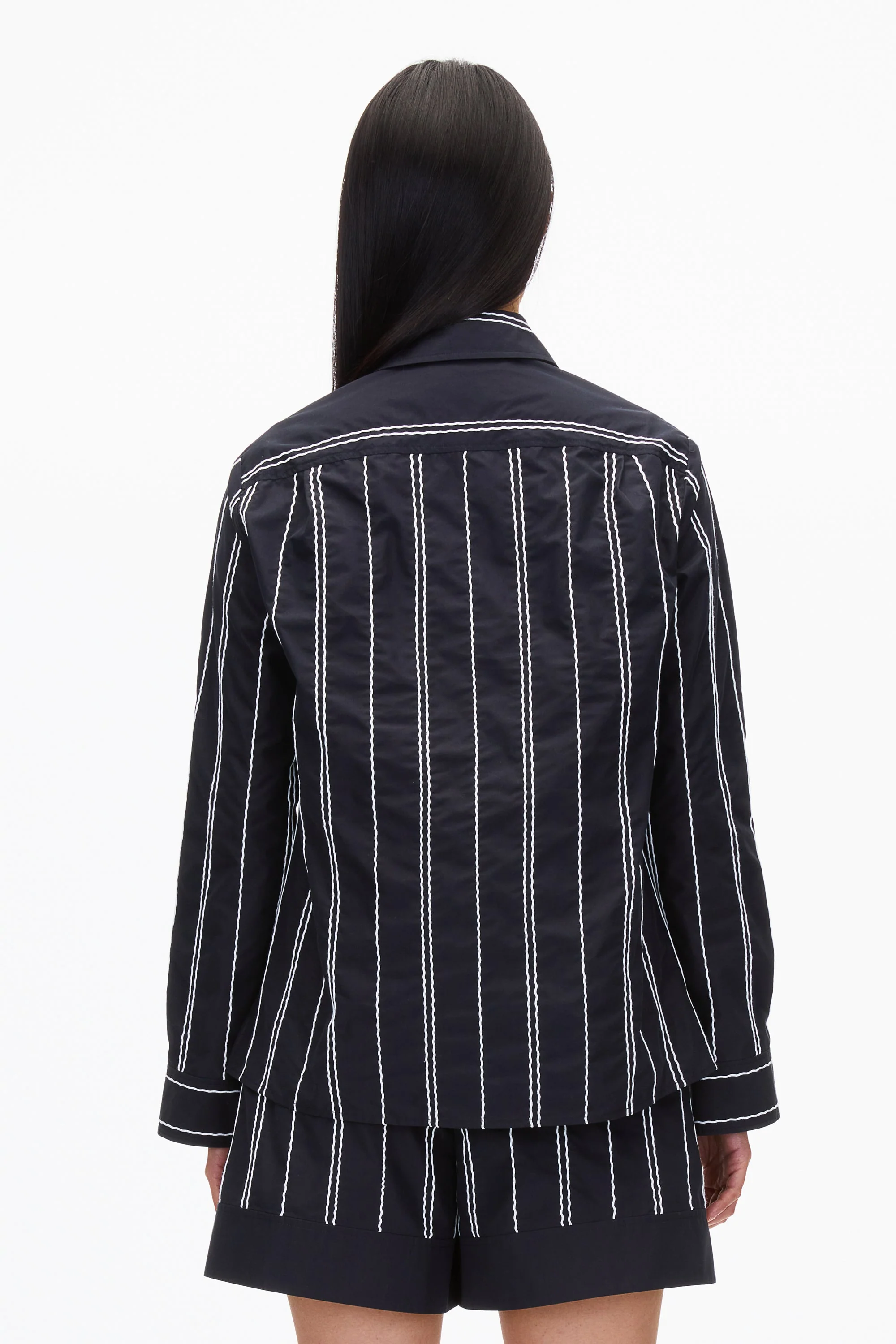 White Relax Fit Poplin Shirt with Wave Embroidery - Image 8