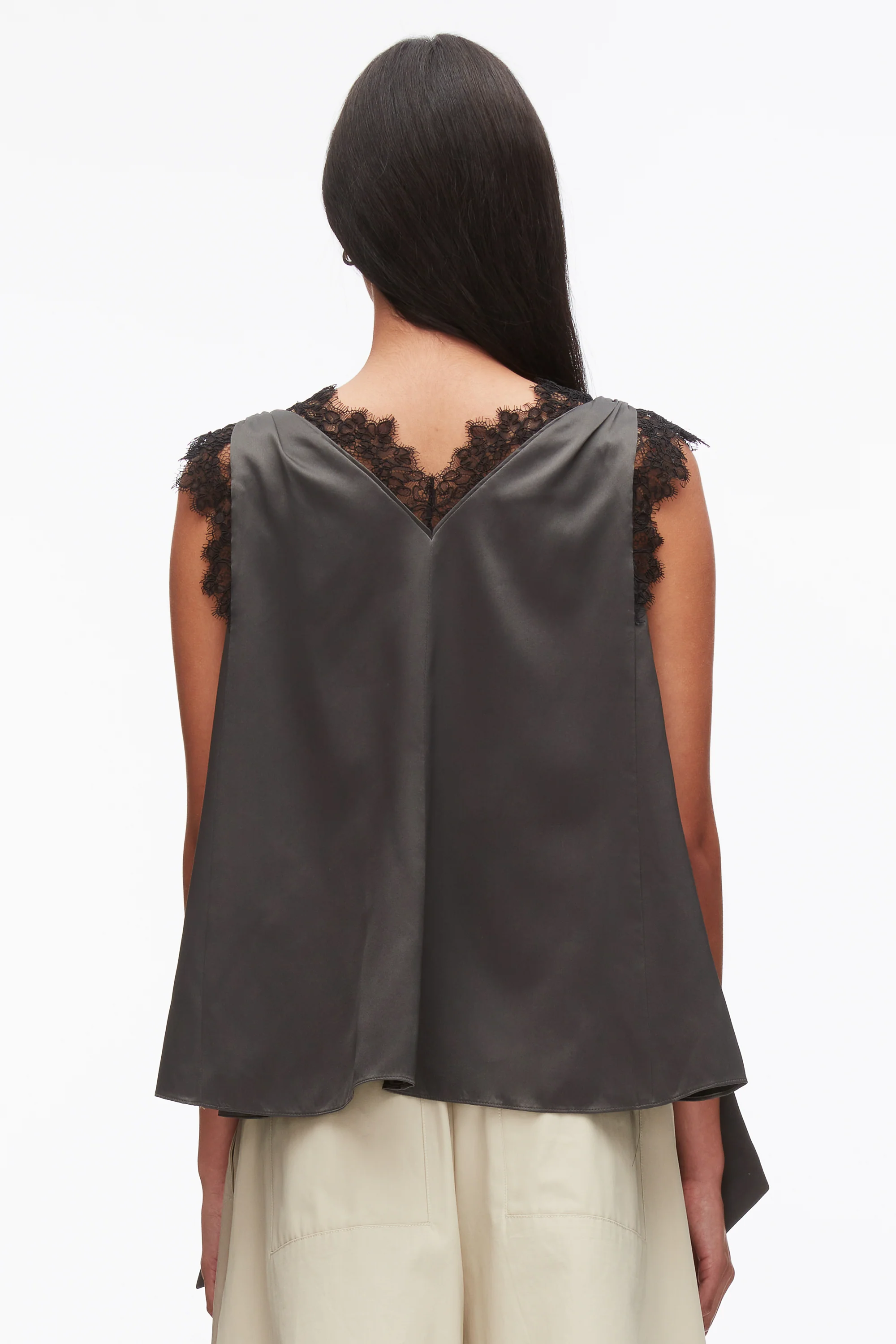 Sleeveless Satin V-Neck with Lace Trim - Image 12