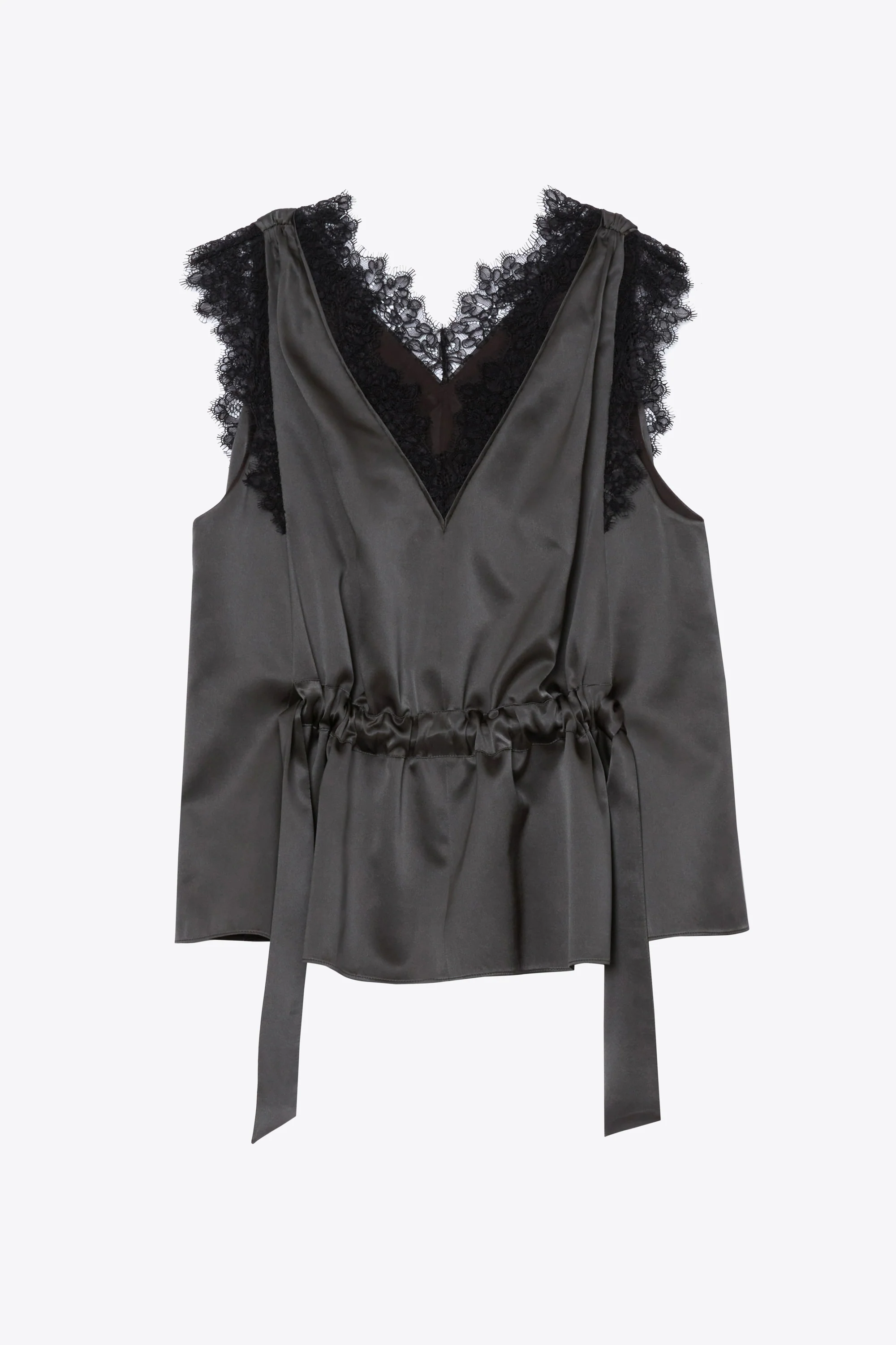 Sleeveless Satin V-Neck with Lace Trim - Image 15