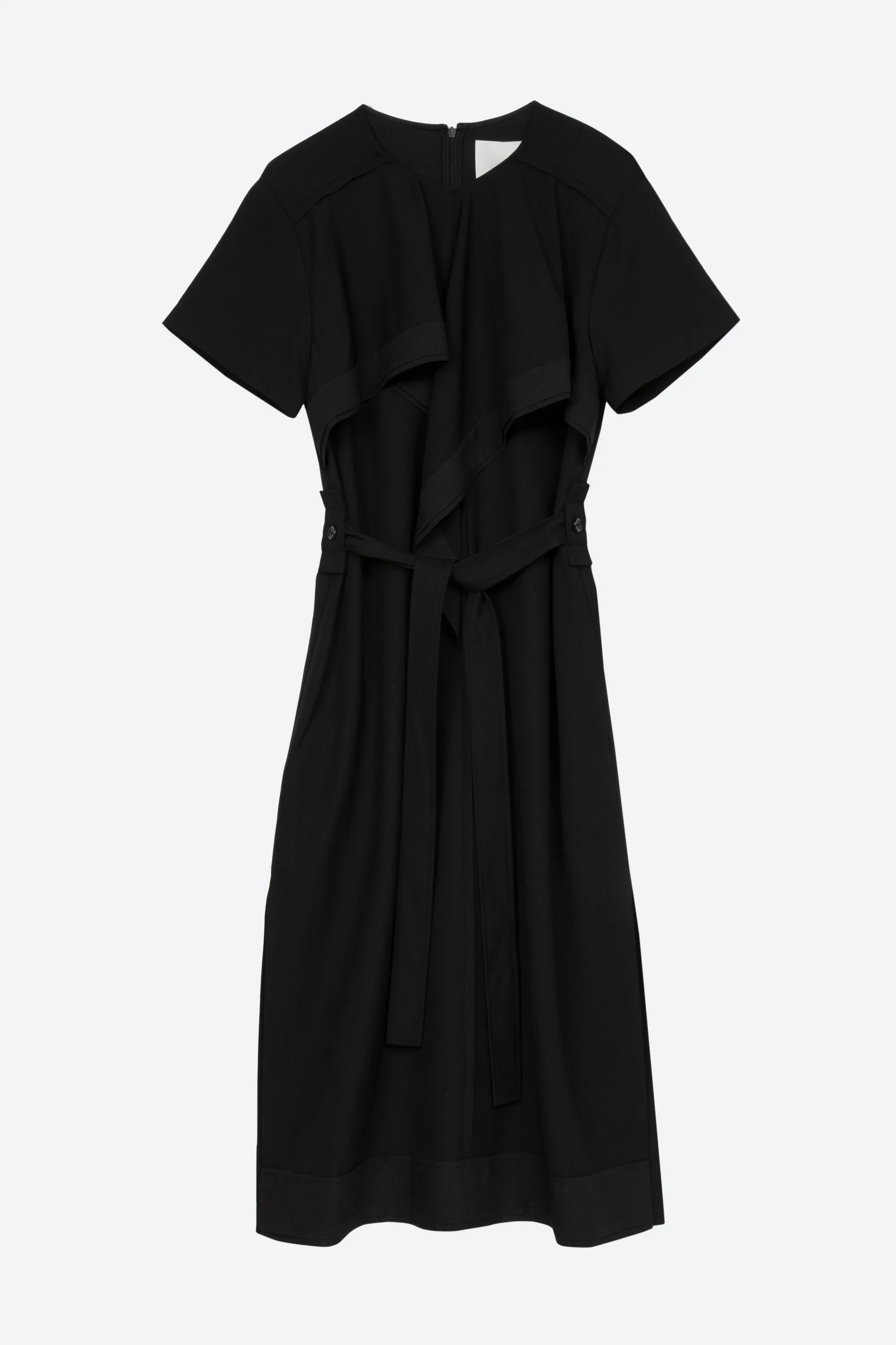 Short Sleeve Belted Dress With Cascade Drape - Image 5