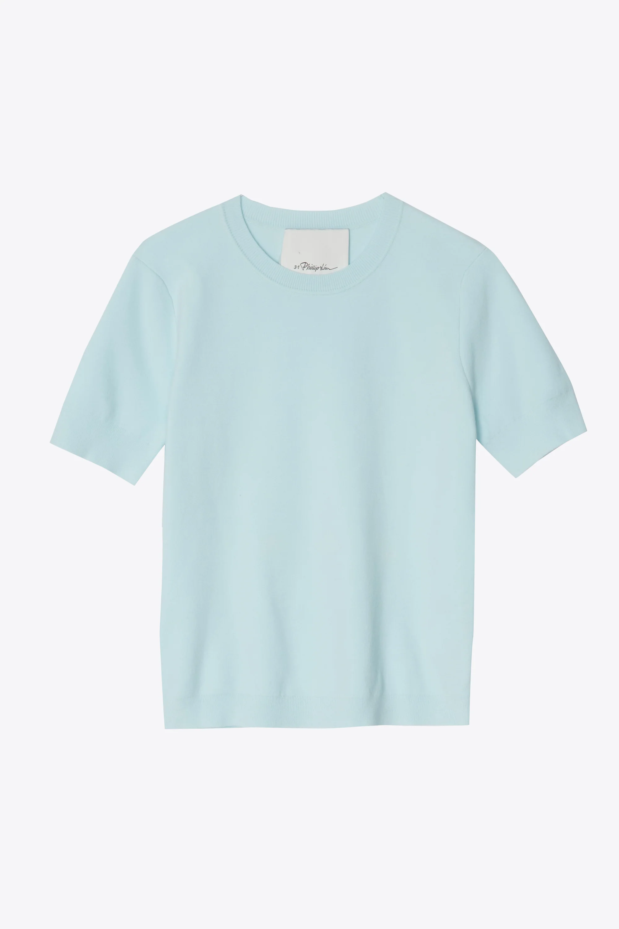 Short Sleeve Cotton Blend Crepe Crew Neck Pullover
