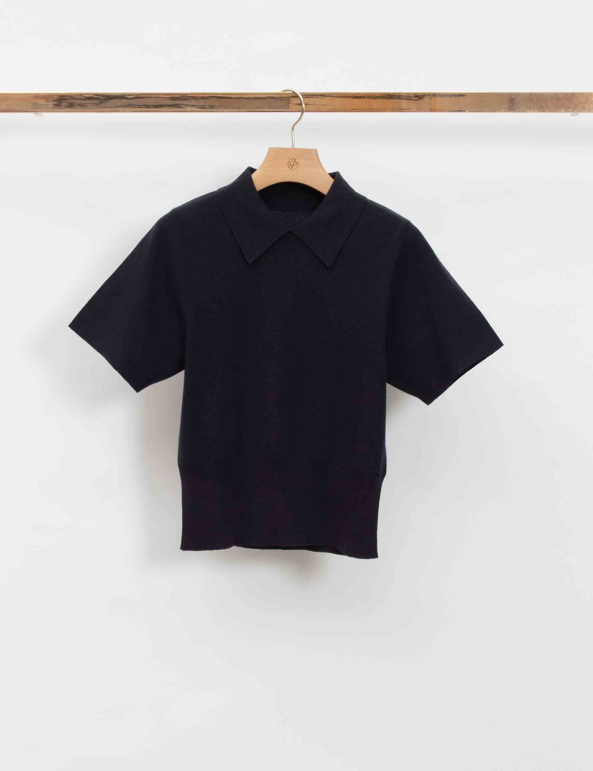 Short Sleeve Cotton Blend Crepe Shirt Collar Pullover - Image 3