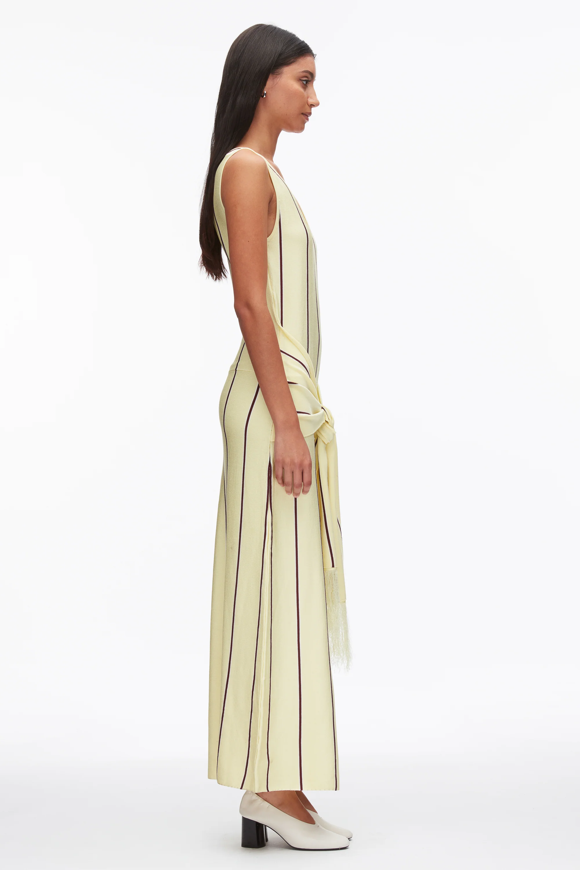 Stripe Midi Dress with Fringe Waist Tie - Image 3