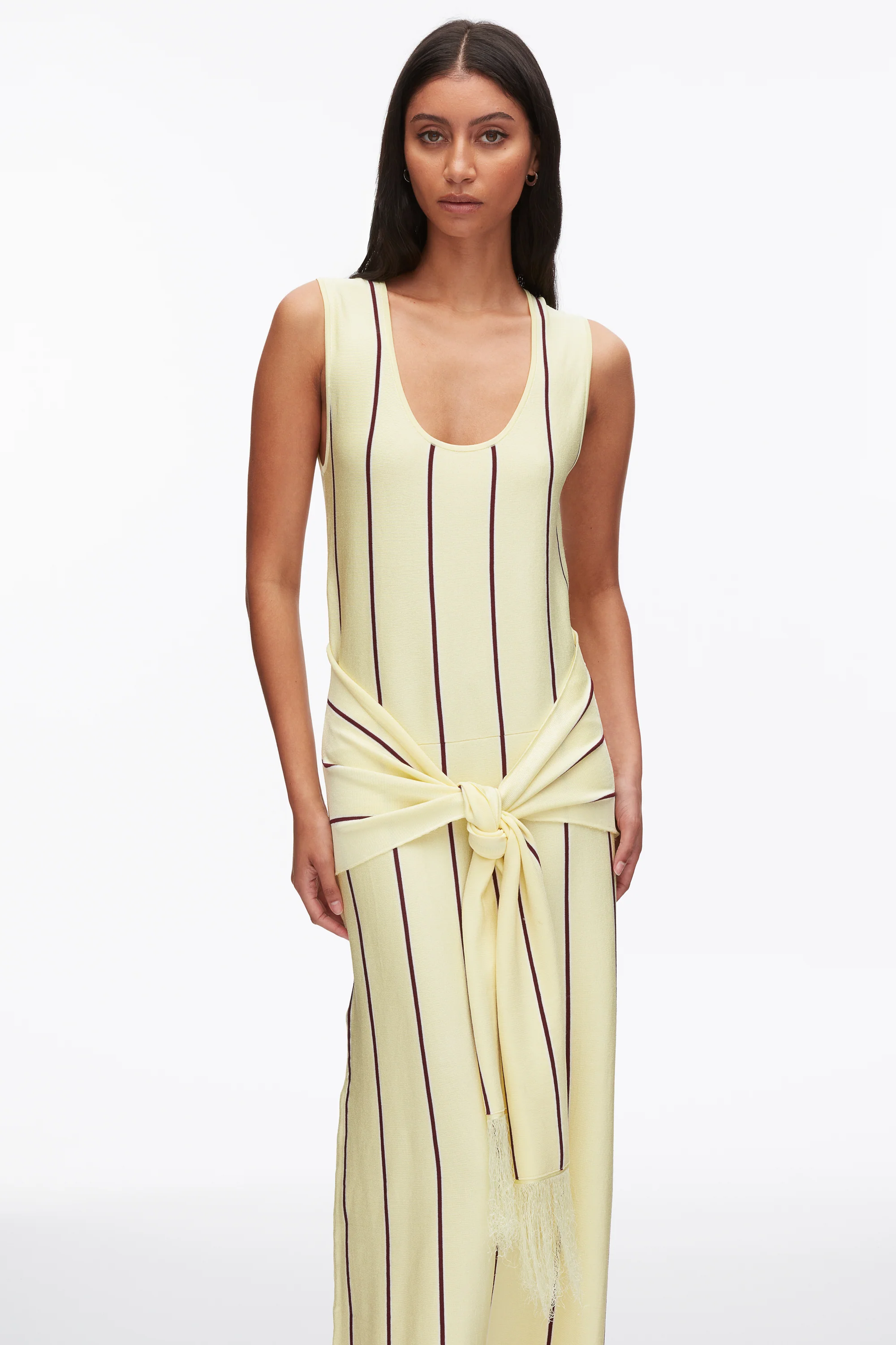 Stripe Midi Dress with Fringe Waist Tie - Image 5