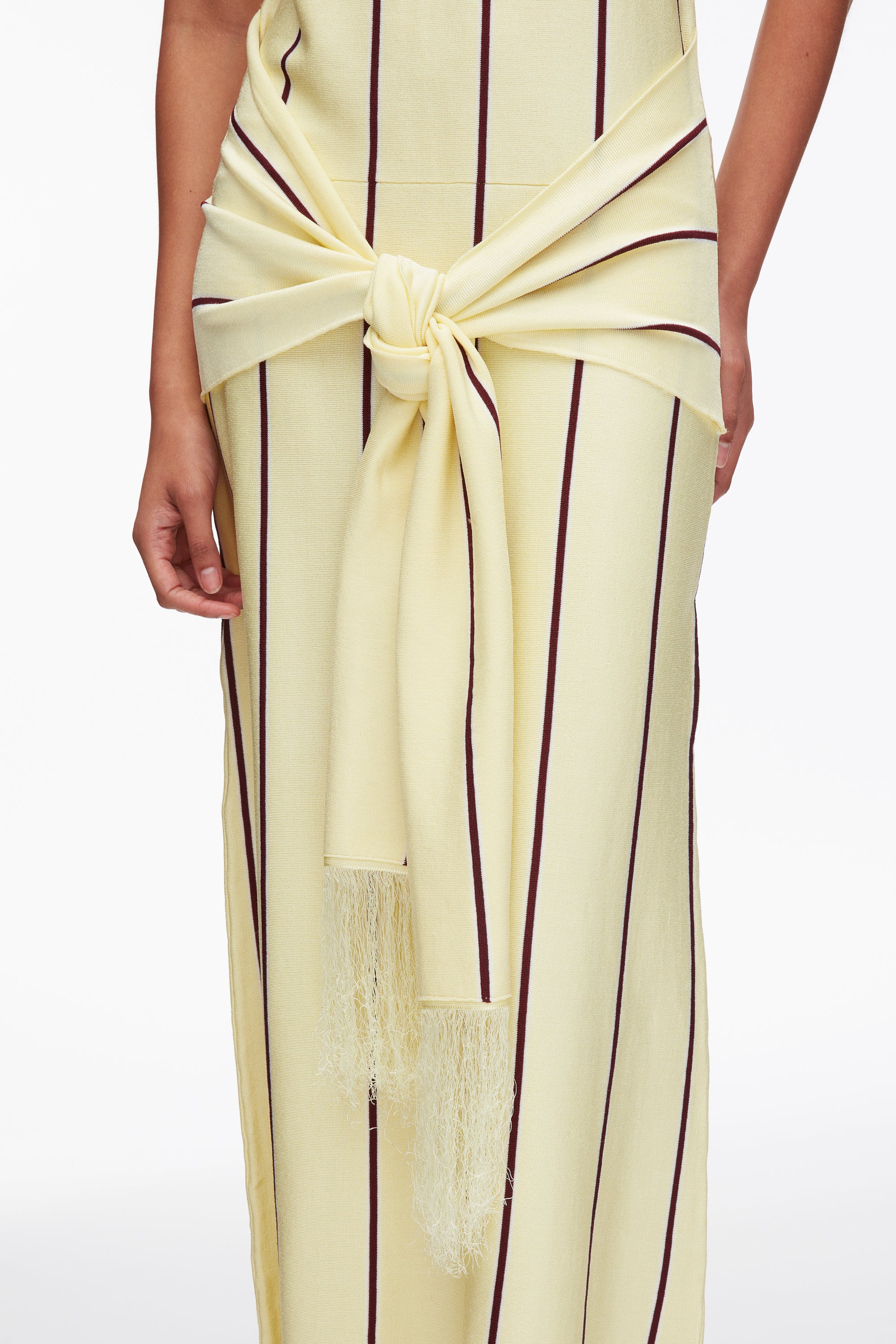 Stripe Midi Dress with Fringe Waist Tie - Image 6
