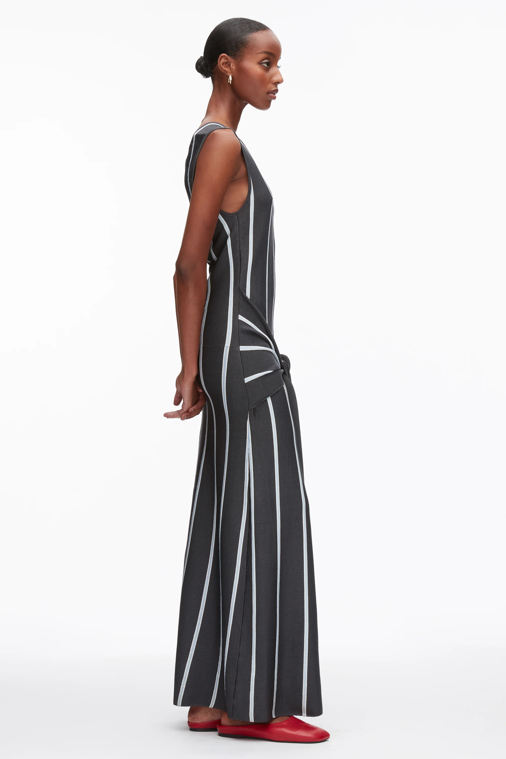Stripe Midi Dress with Fringe Waist Tie - Image 10