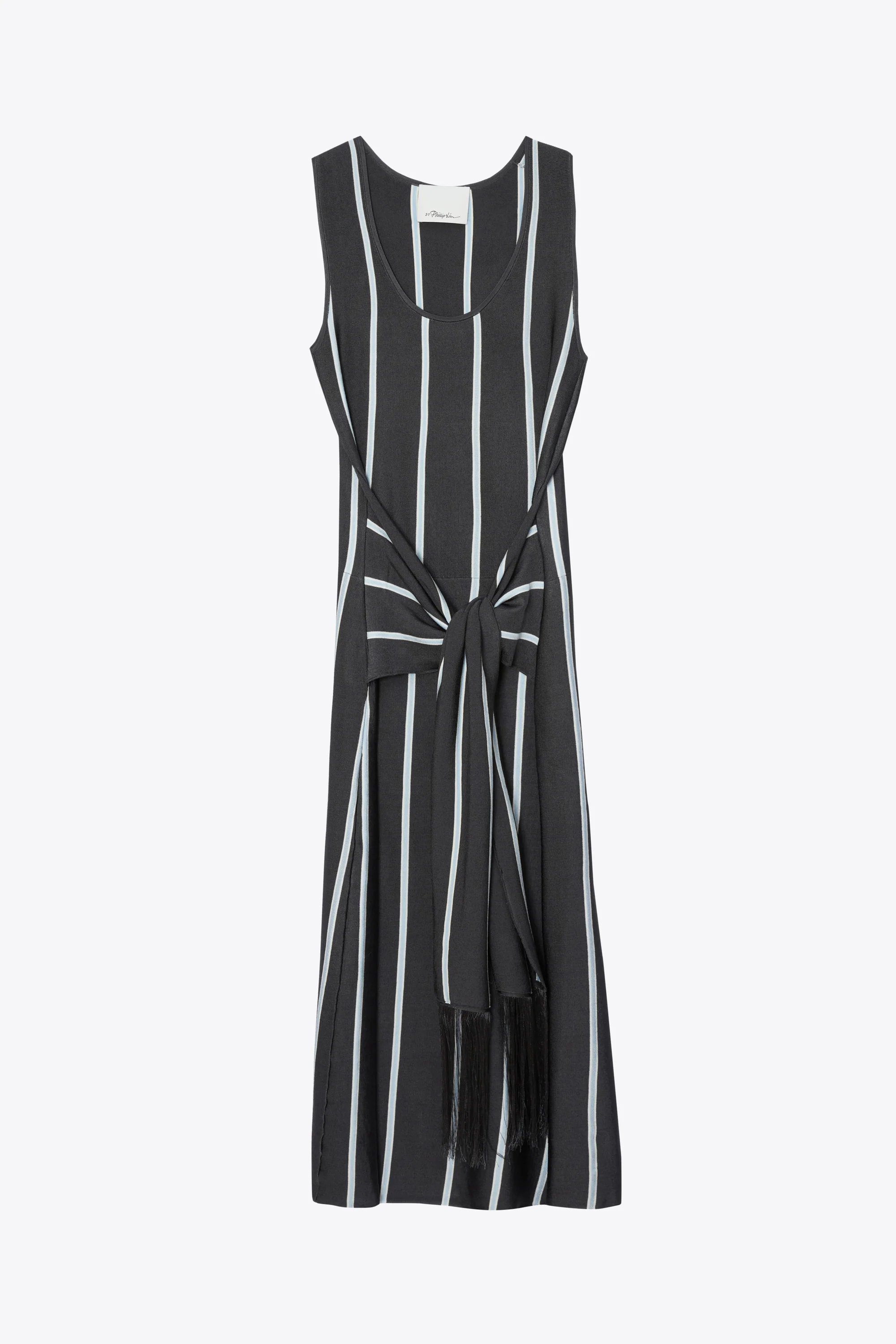 Stripe Midi Dress with Fringe Waist Tie - Image 15