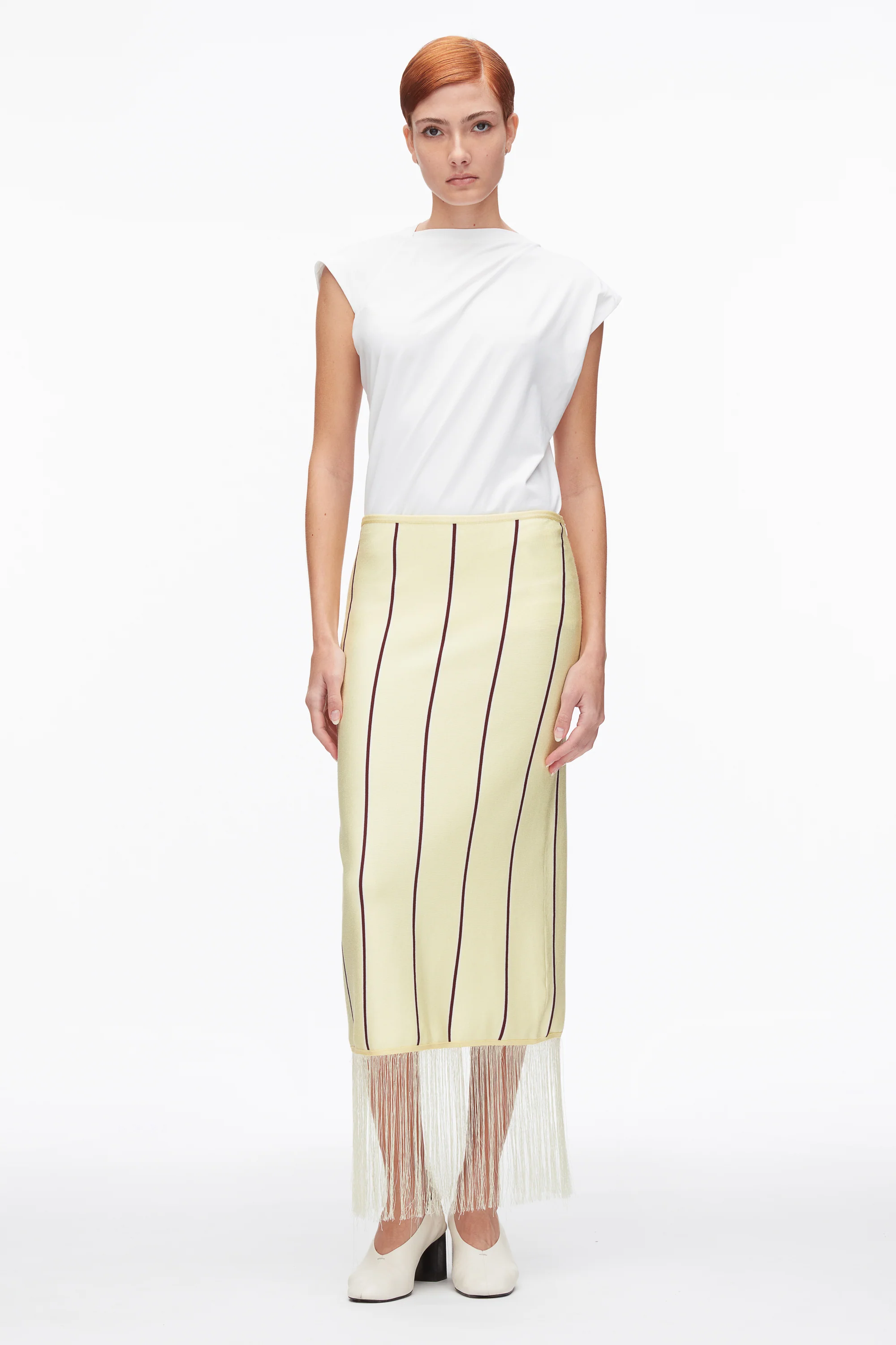 Stripe Midi Skirt with Fringe