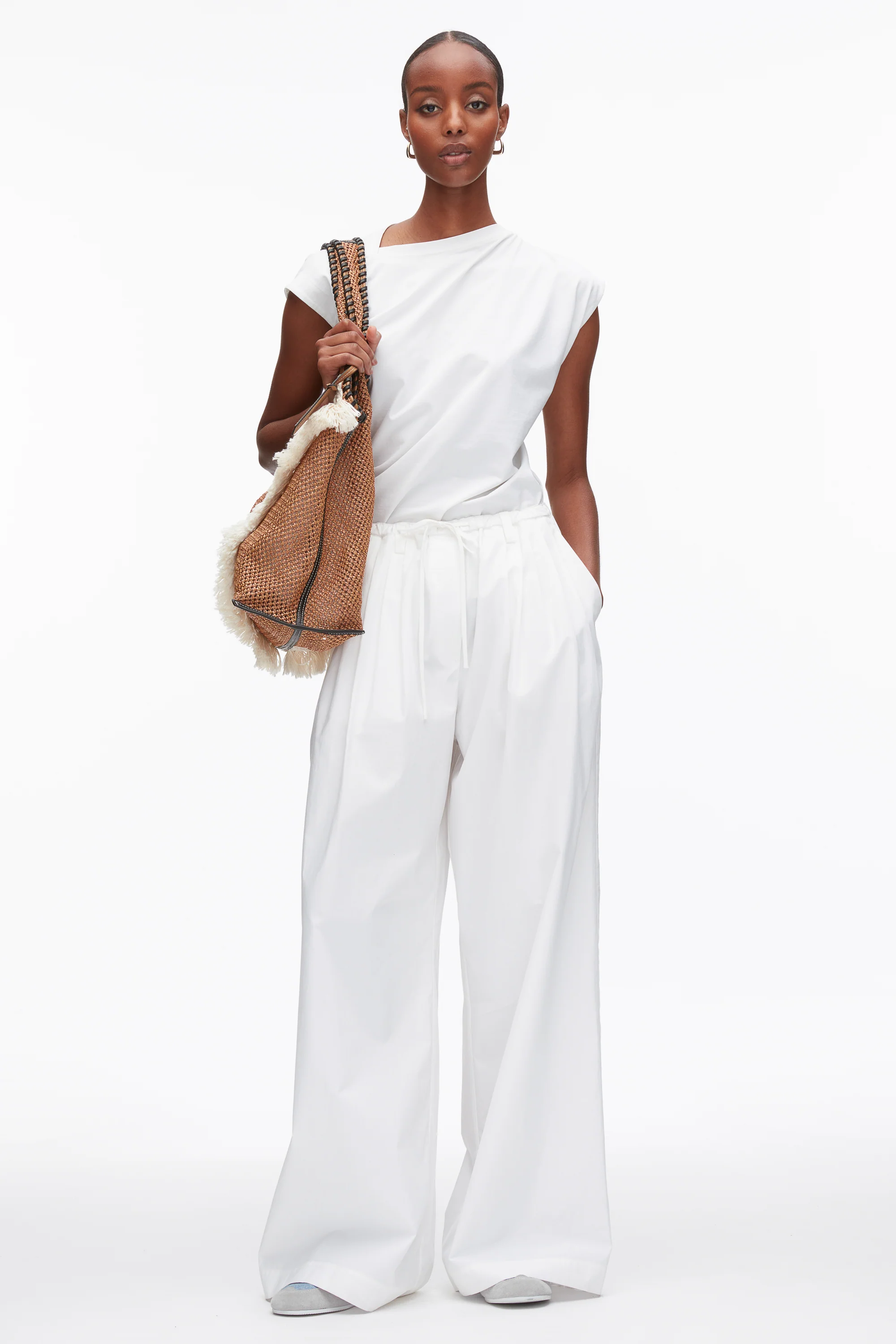 Structured Cotton Pull On Straight Leg Pants