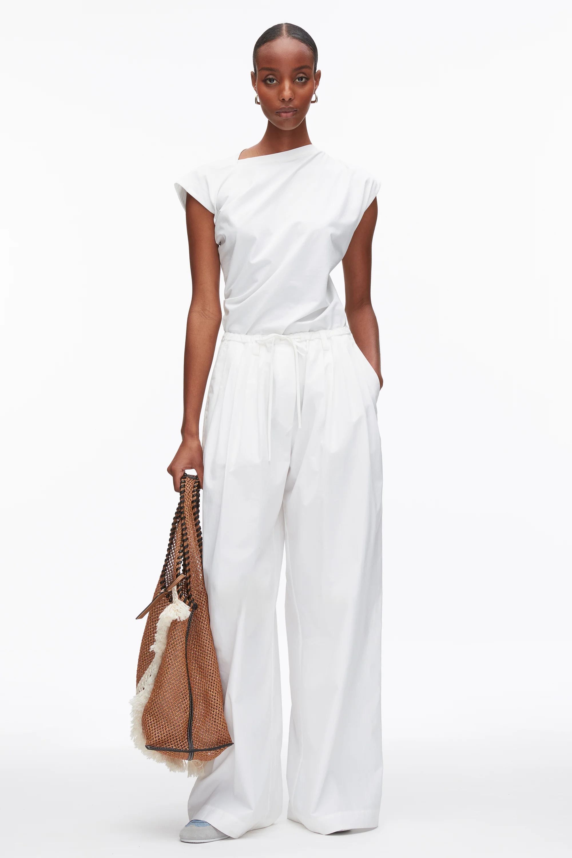 Structured Cotton Pull On Straight Leg Pants - Image 2