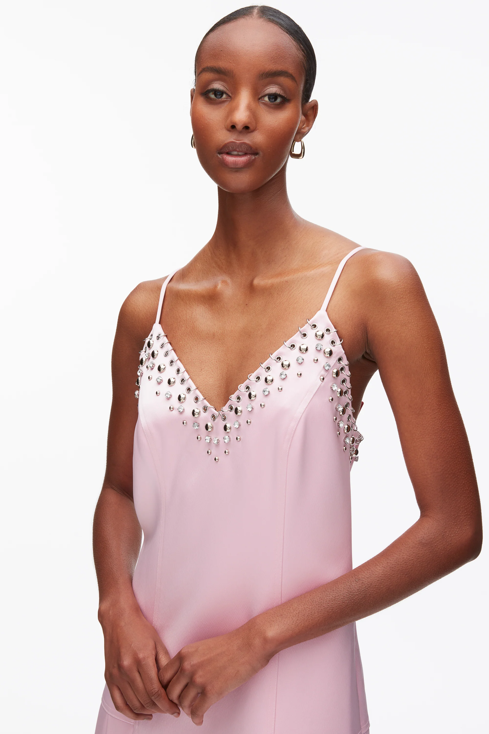 Studded Satin Pleated Cami Midi Dress - Image 5