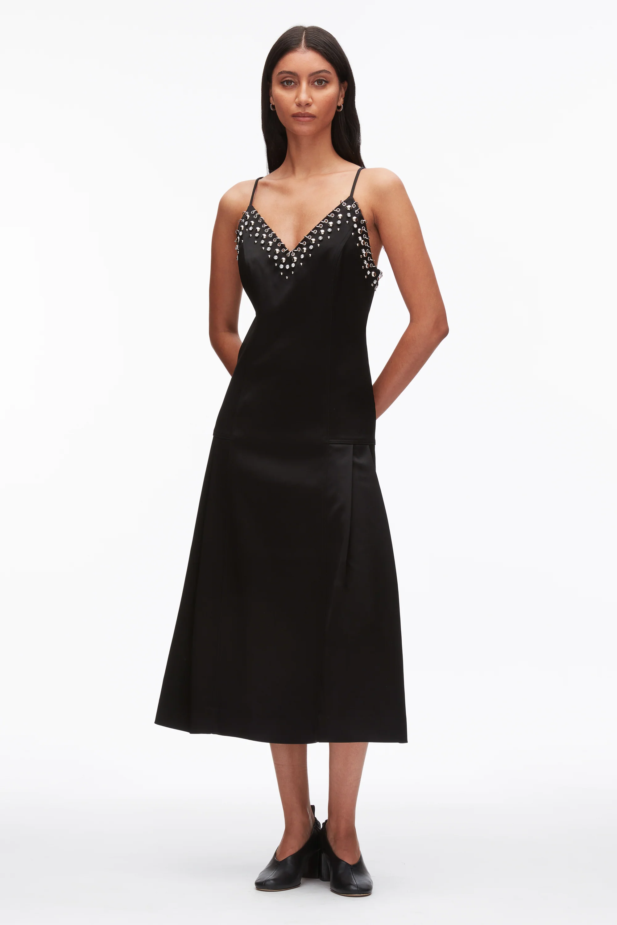 Studded Satin Pleated Cami Midi Dress - Image 8