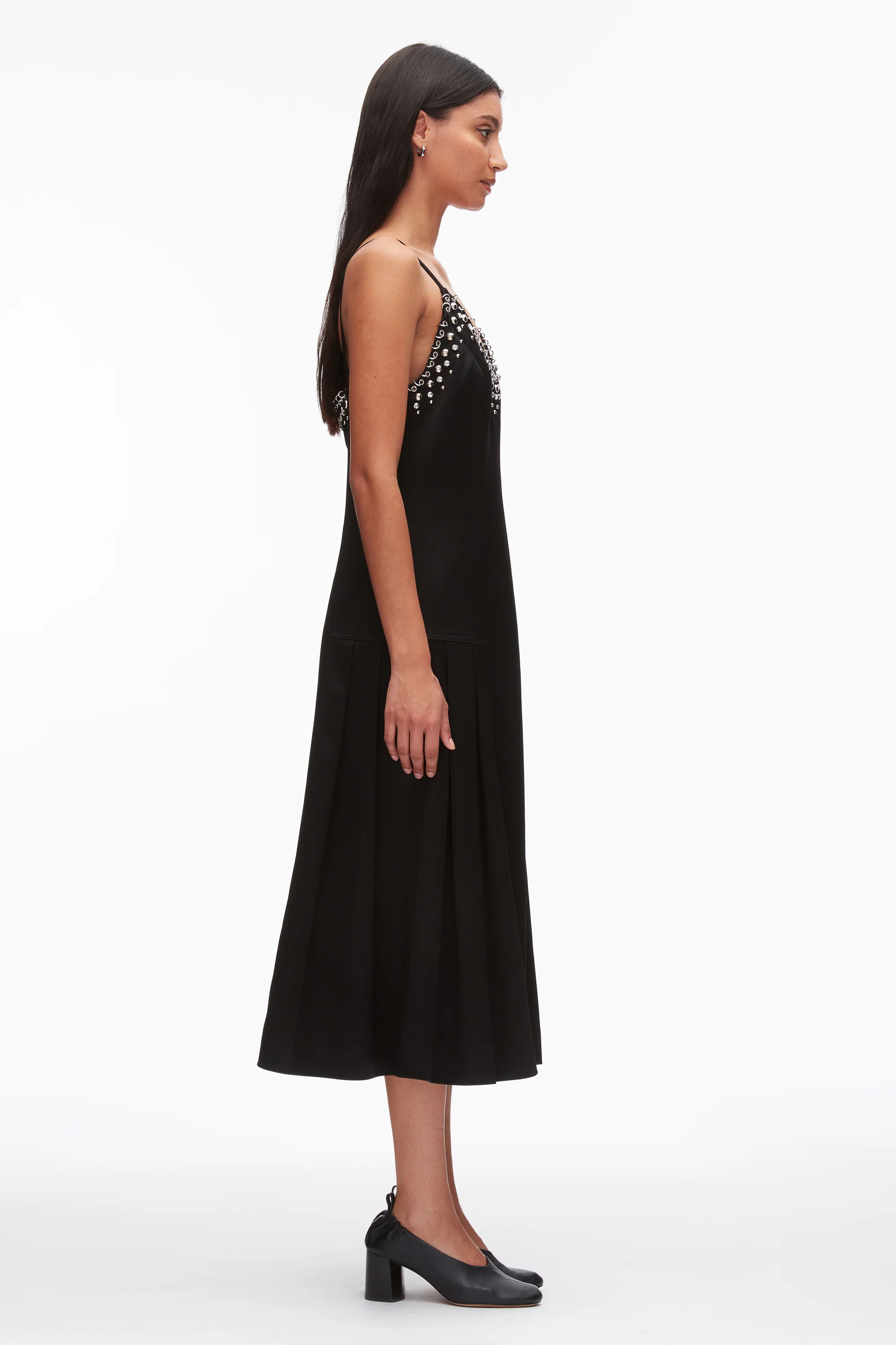 Studded Satin Pleated Cami Midi Dress - Image 10