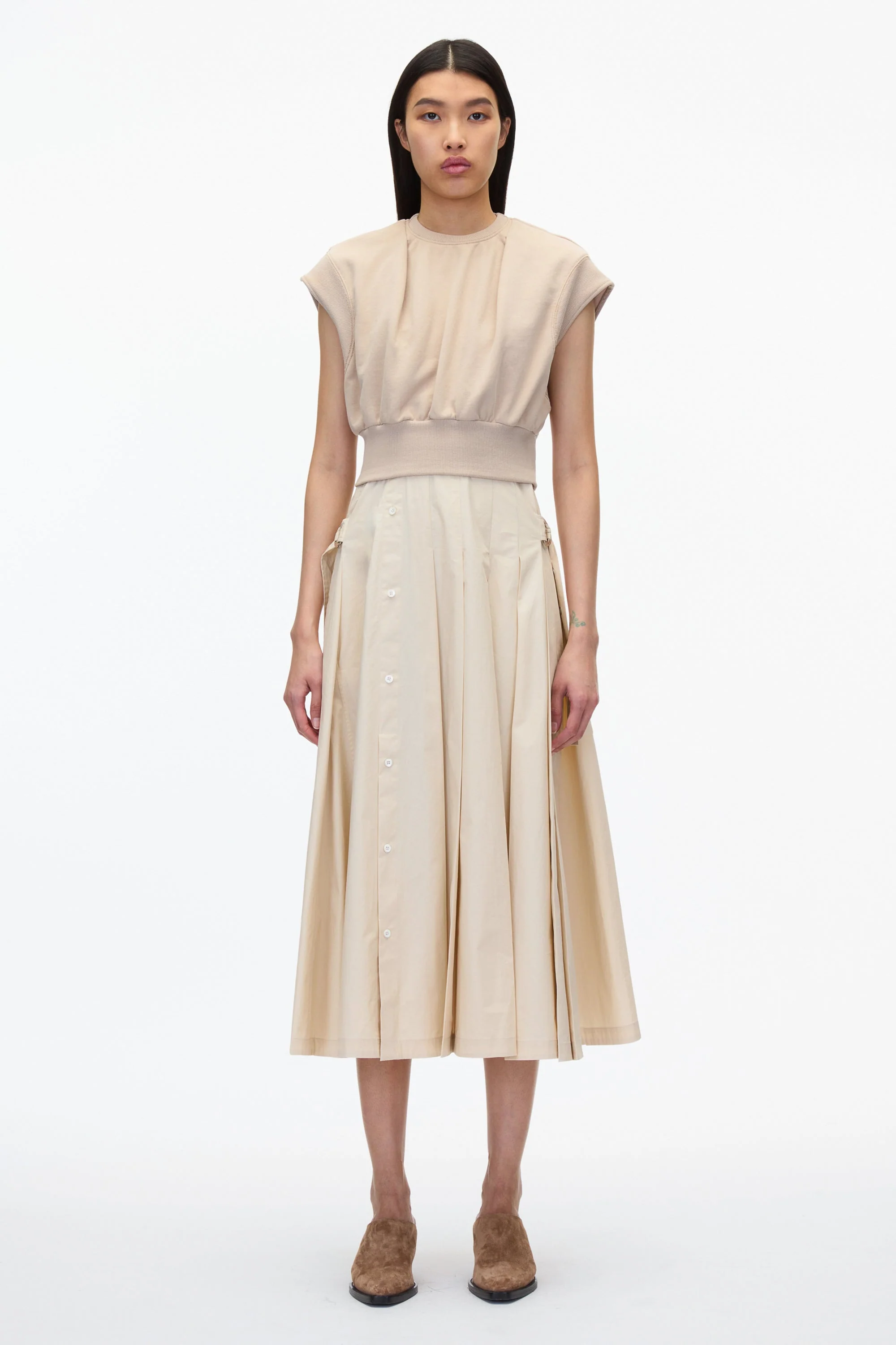 Sweatshirt Combo Dress with Pleated Skirt - Image 3