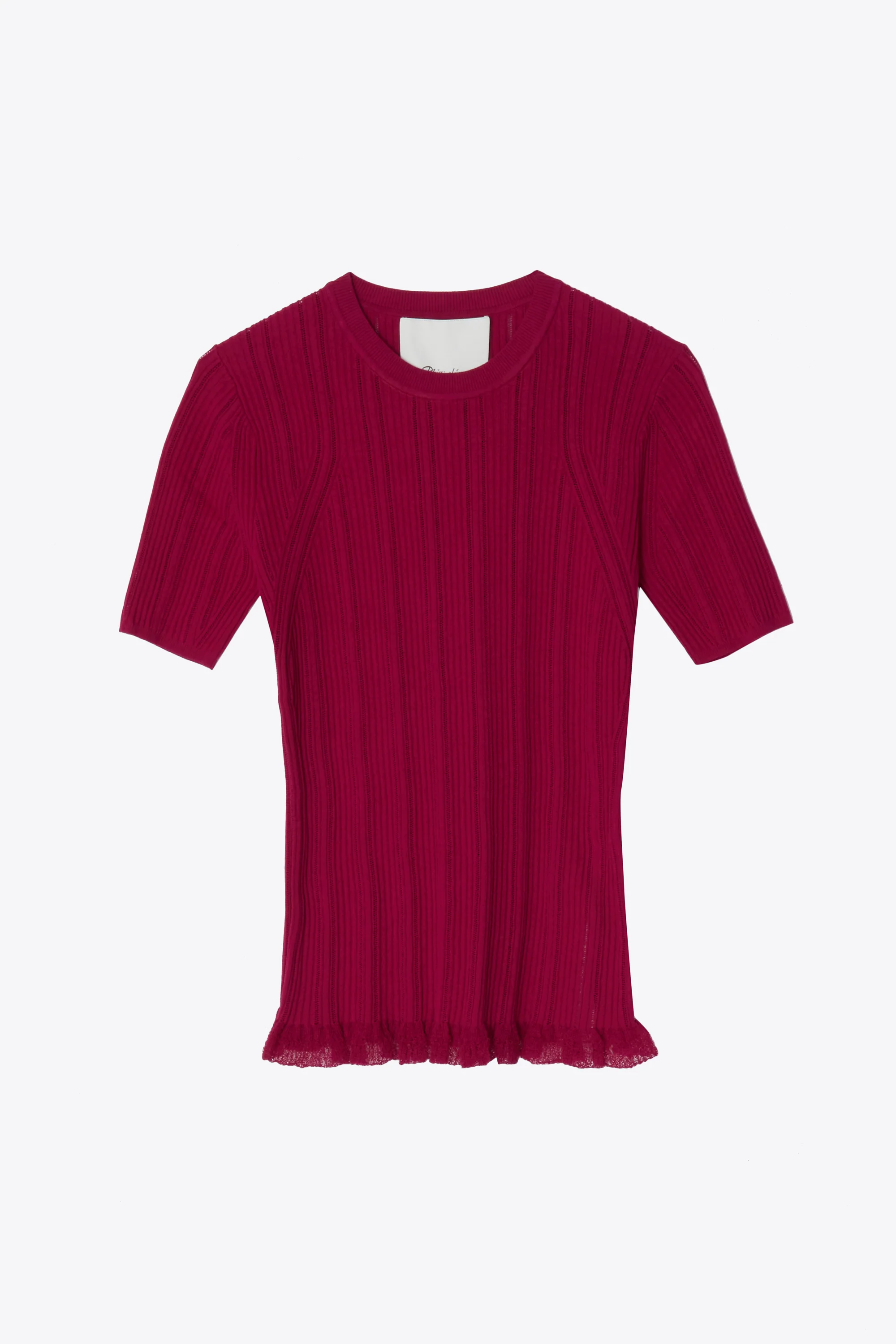 Variegated Rib Short Sleeve Crewneck With Ruffle